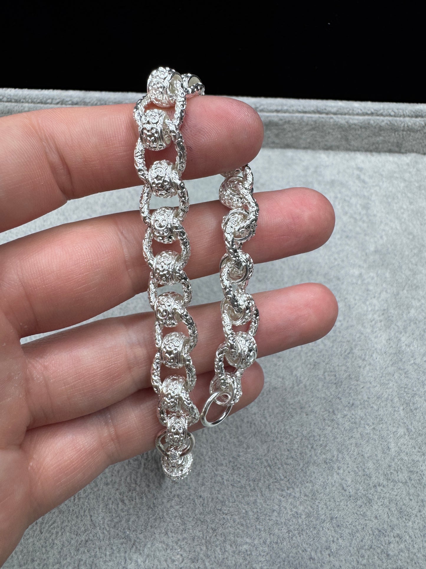 Sterling Silver Patterned Rollerball Bracelet 10.5mm