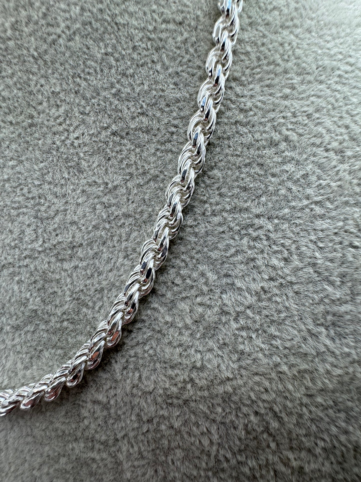 Sterling Silver Diamond Cut Rope Chain Necklace 5mm