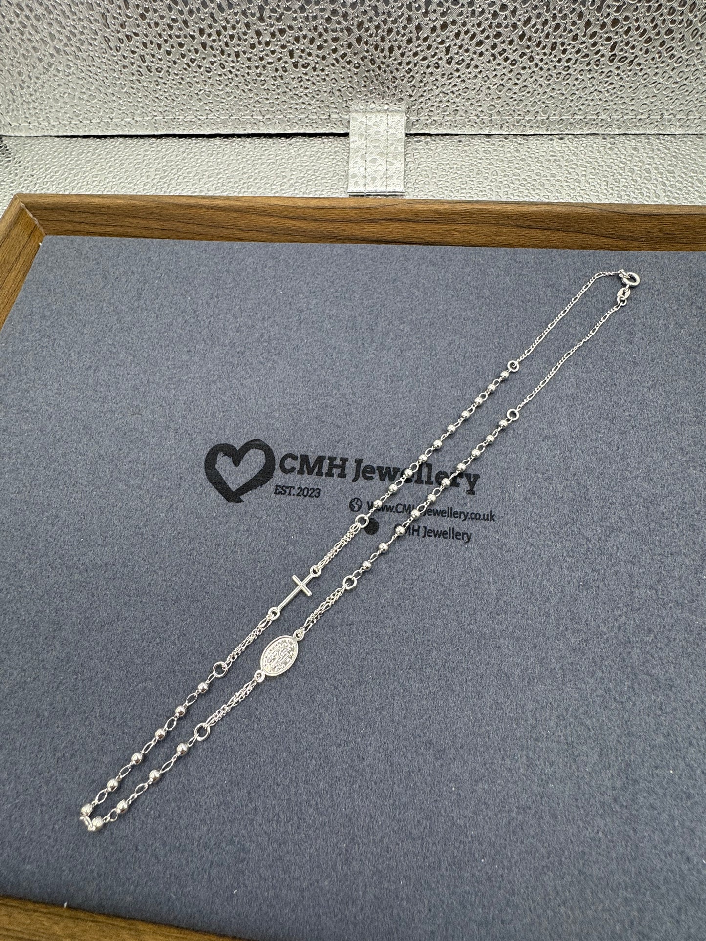 Sterling Silver Mini Rosary Beads Chain Necklace