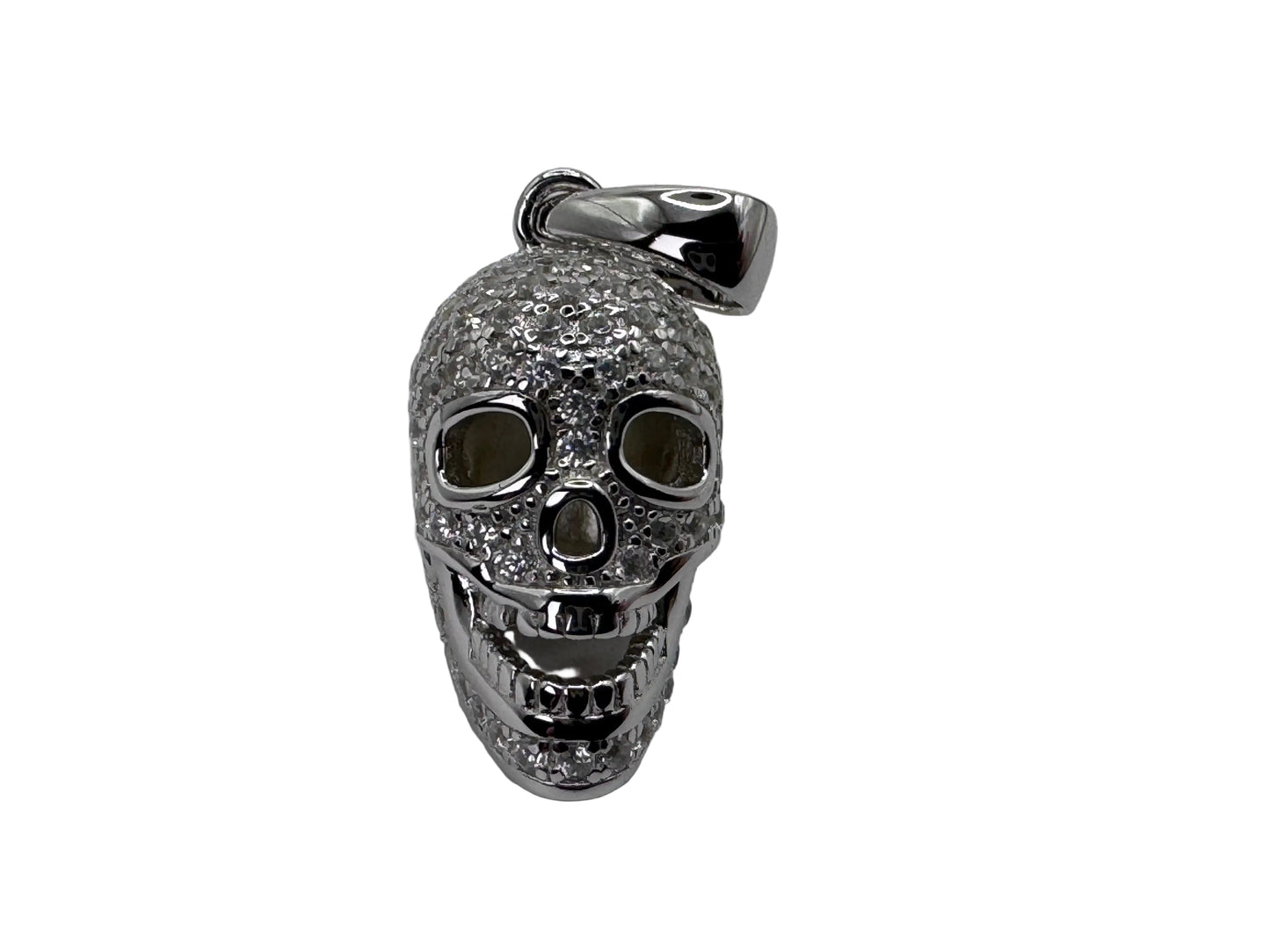 Sterling Silver Mini Cz Skull Pendant 21.5mm