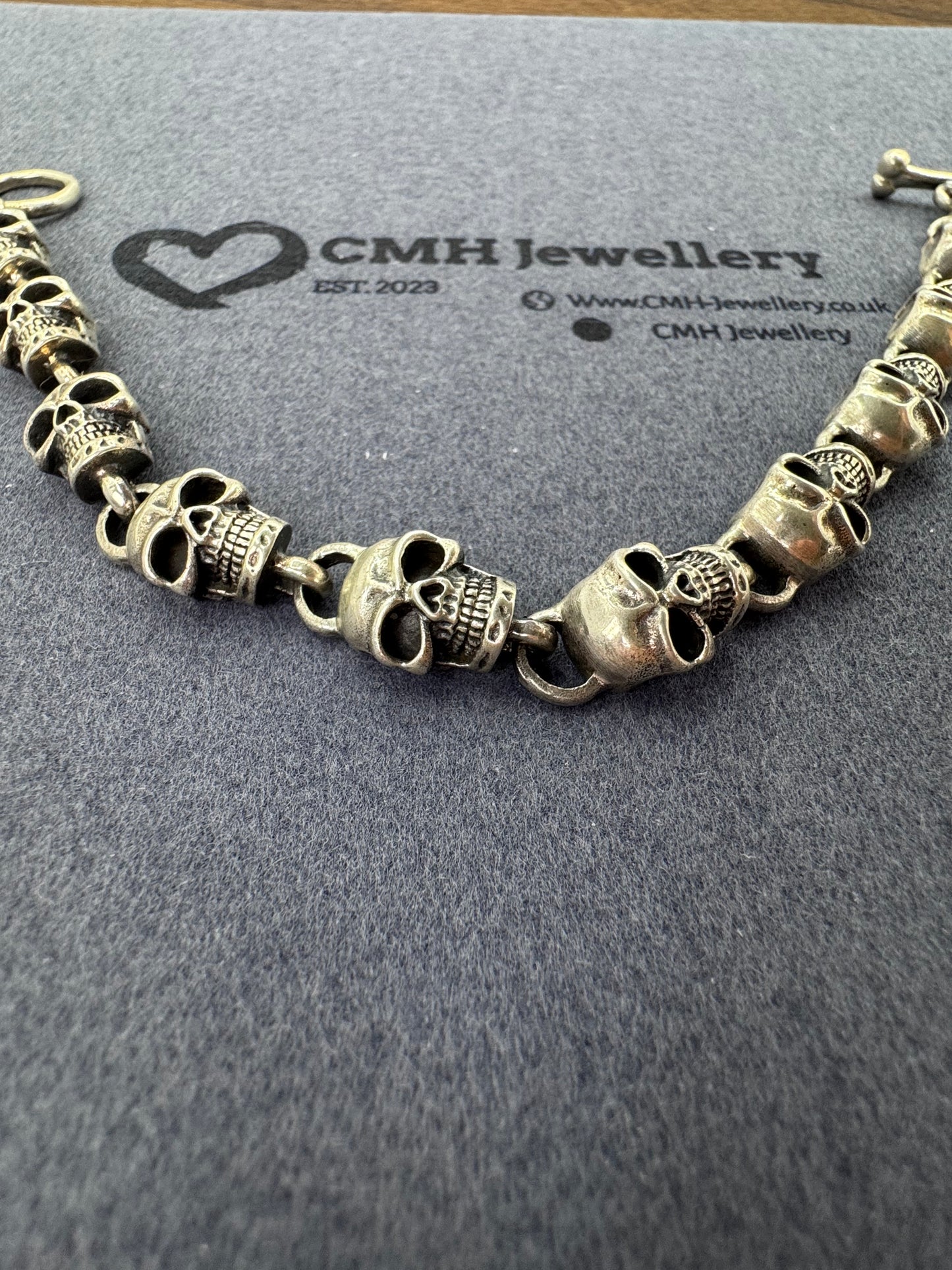 Sterling Silver Skull Bracelet 9.5mm