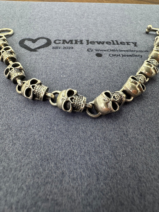 Sterling Silver Skull Bracelet 9.5mm