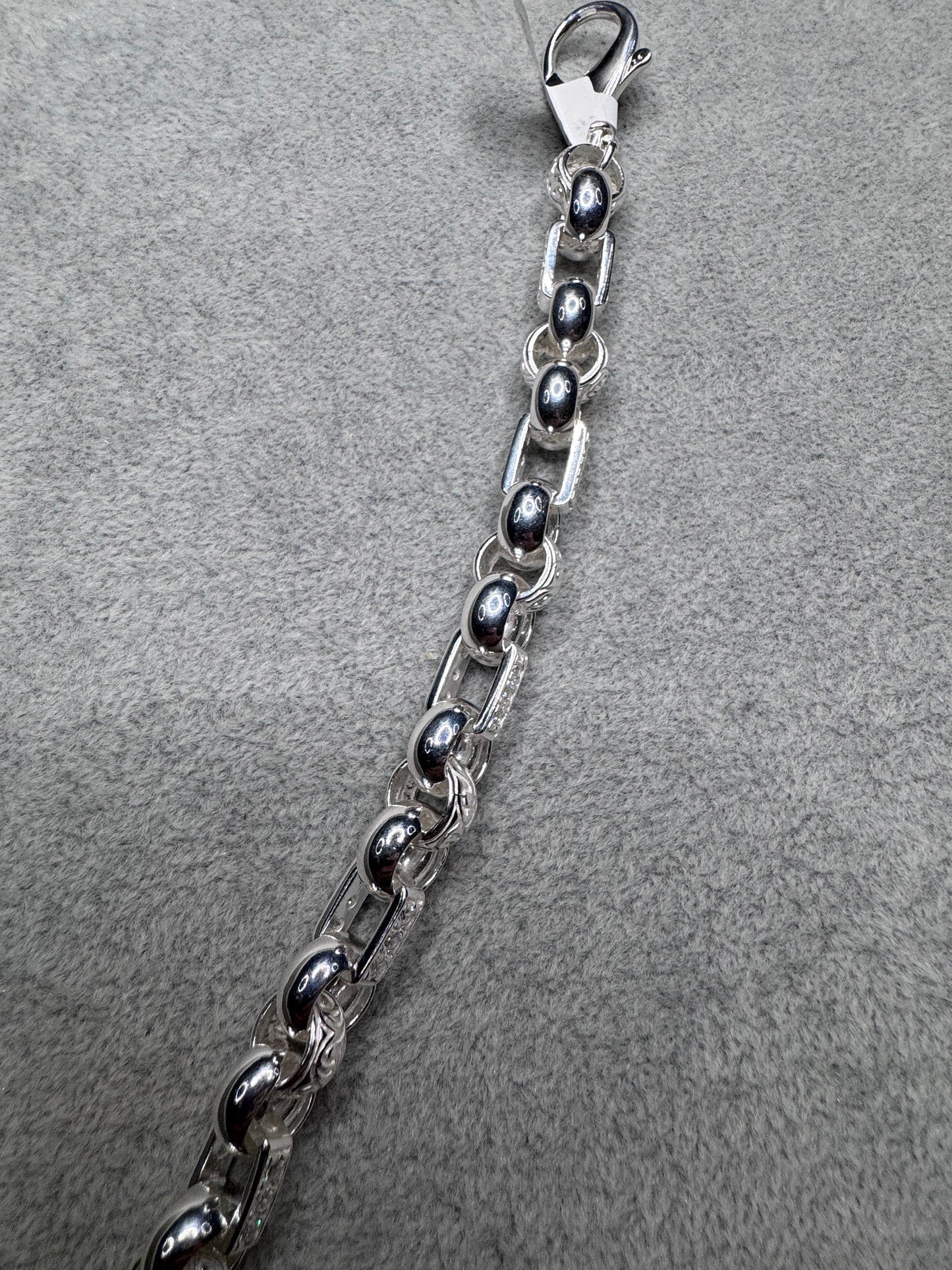 Sterling silver CZ Gypsy link belcher bracelet