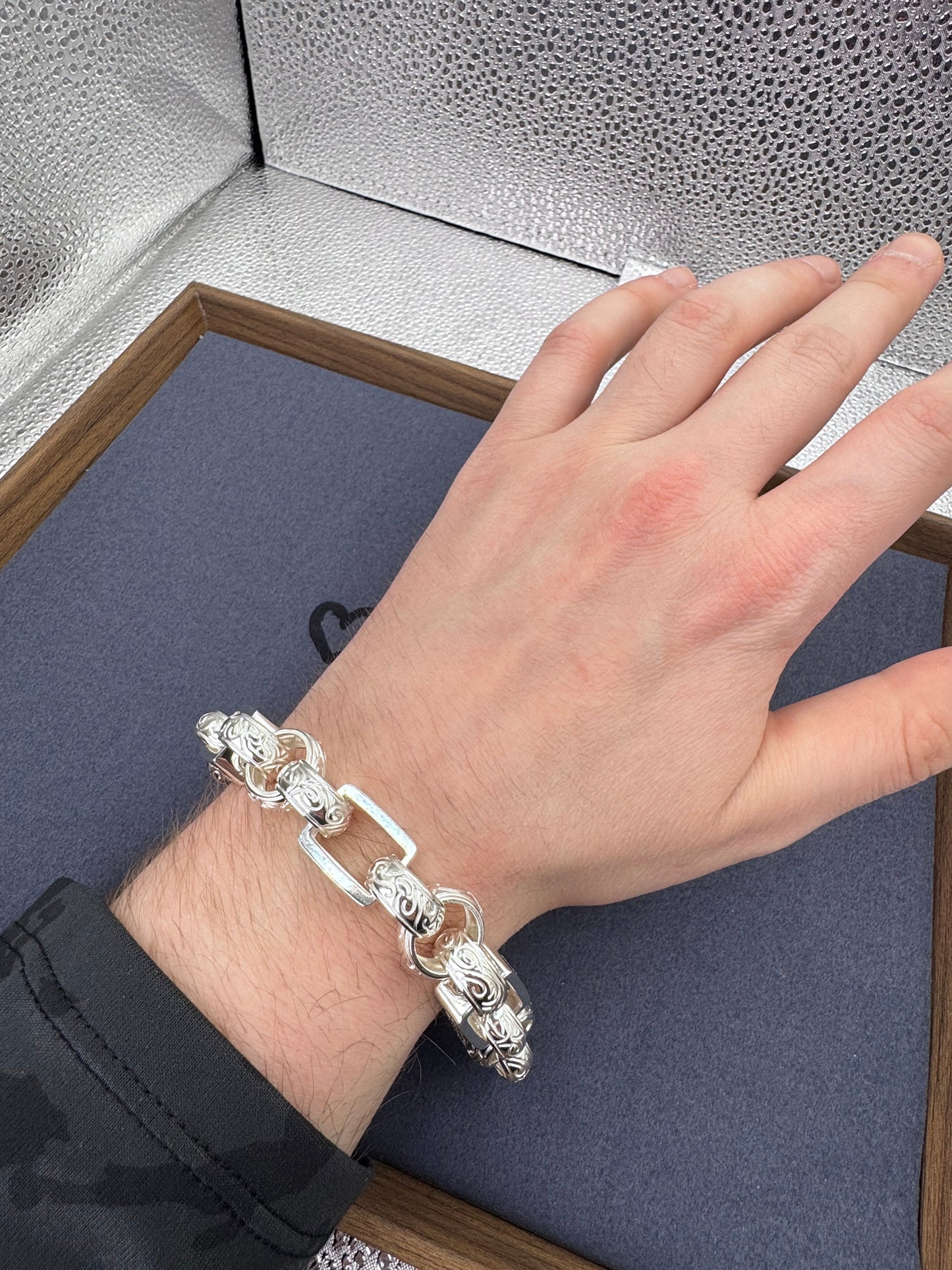 Sterling Silver XL CZ Gypsy Belcher Bracelet 15mm