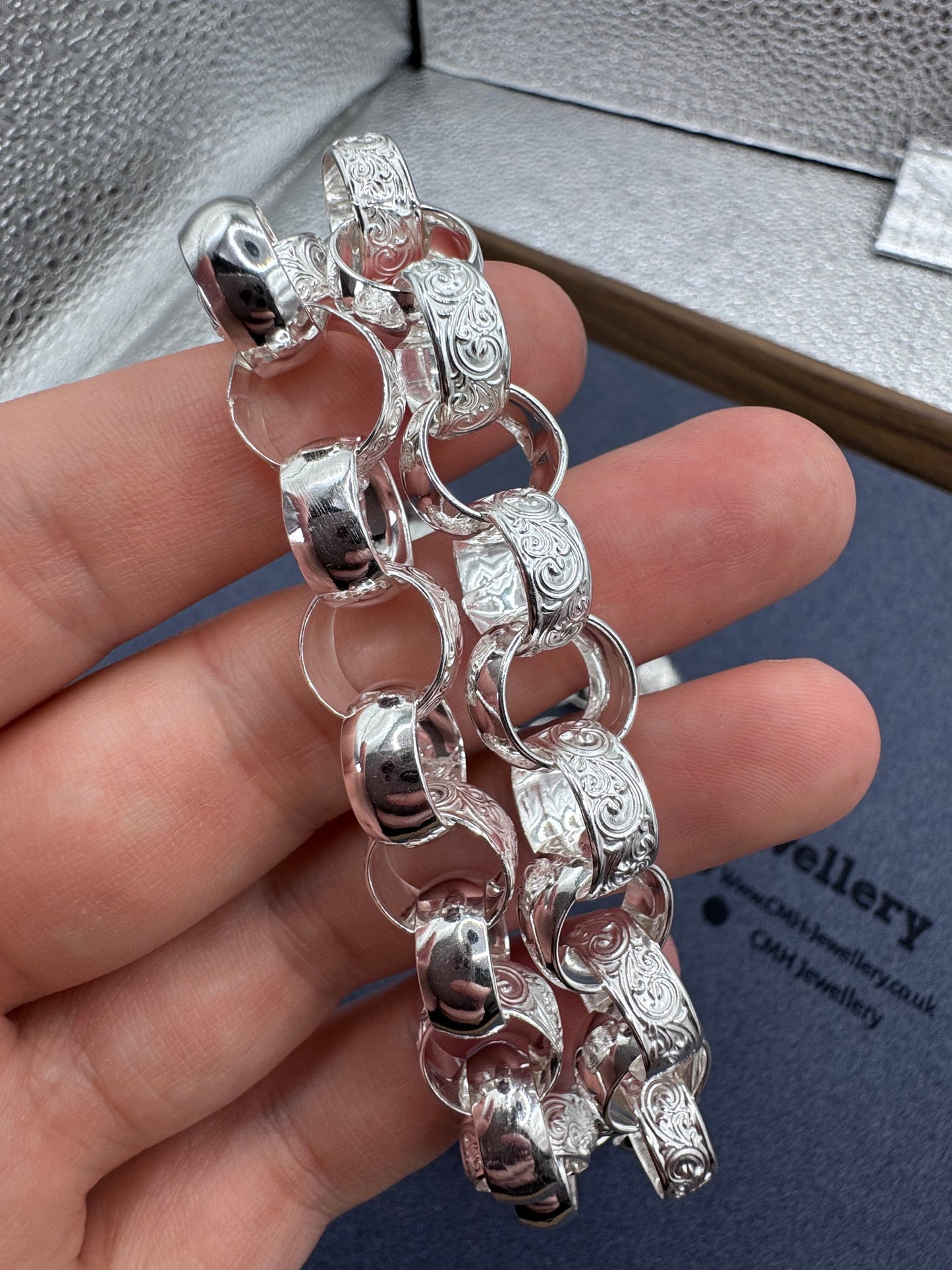 Sterling Silver Patterned Belcher Chain Necklace 11.5mm
