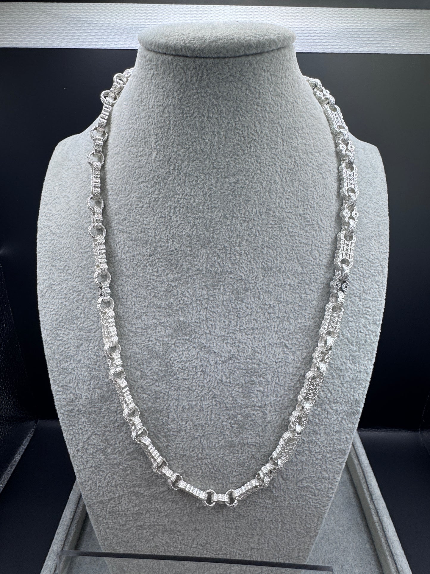 Sterling Silver Stars & Bars Chain Necklace 9.5mm