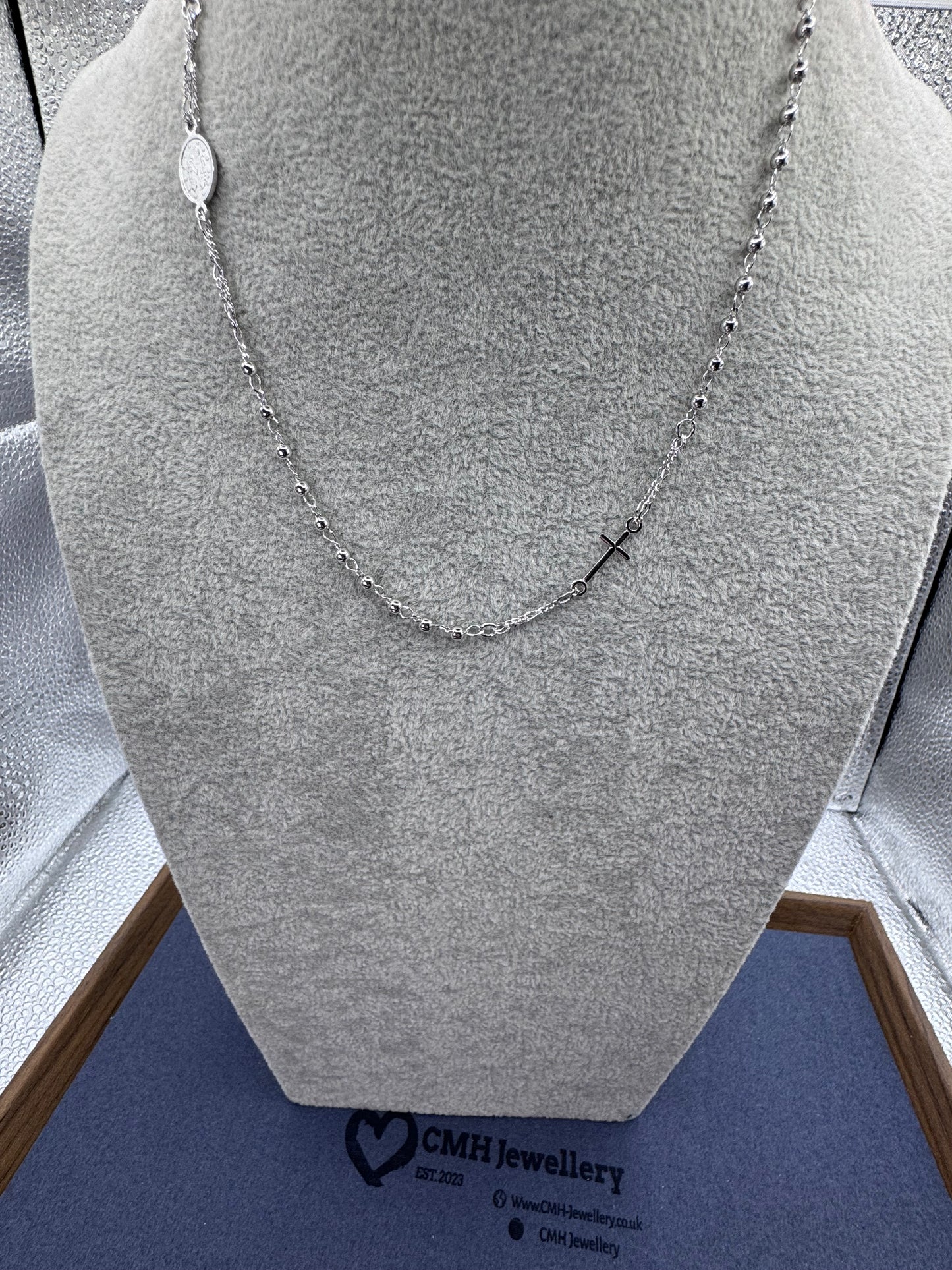 Sterling Silver Mini Rosary Beads Chain Necklace