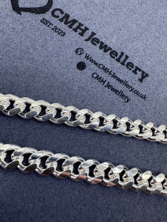 Sterling Silver Cuban Chain Necklace w/ Box Clasp 8mm