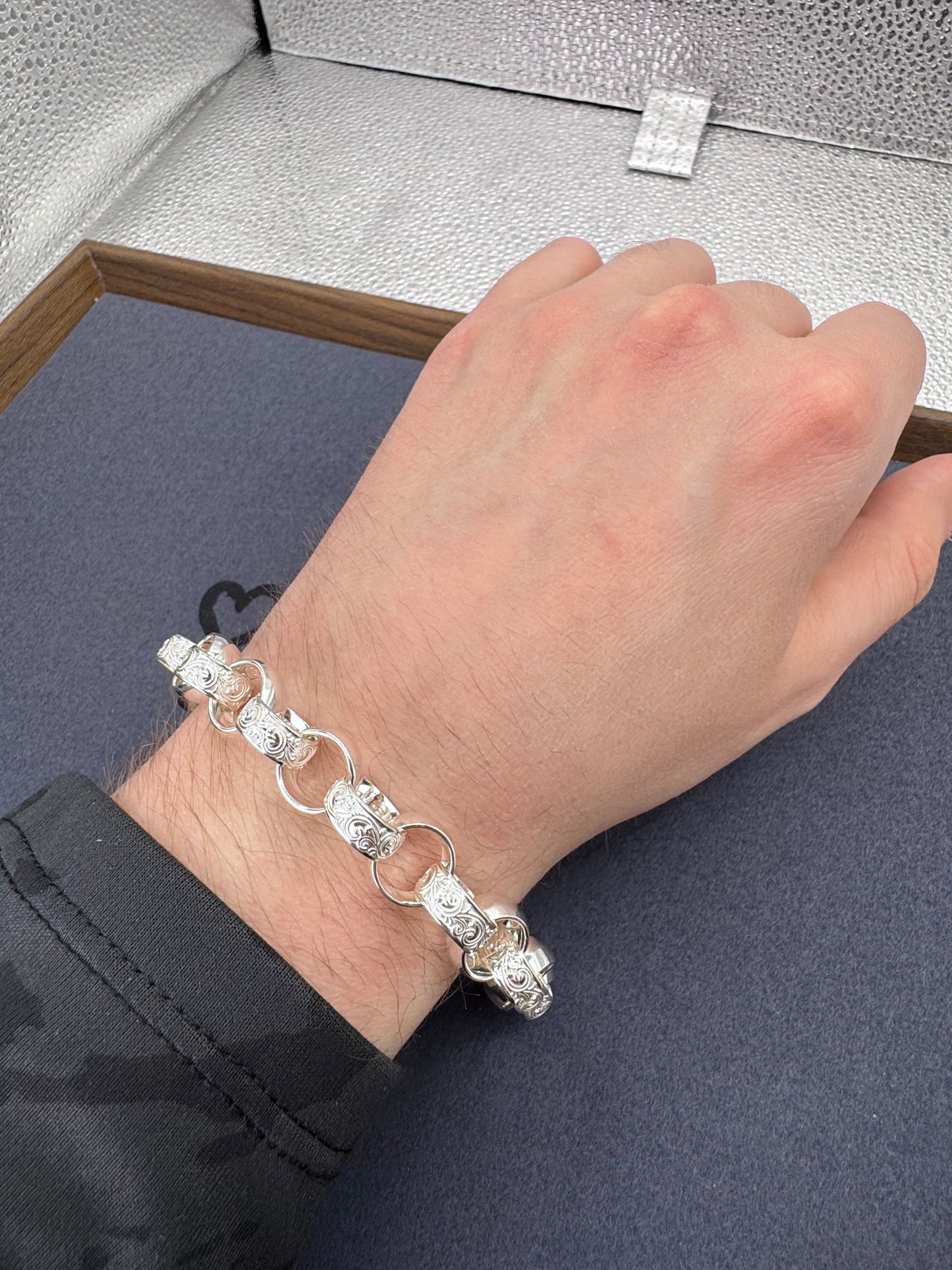 Sterling Silver Lightweight Patterned Belcher Bracelet 12mm