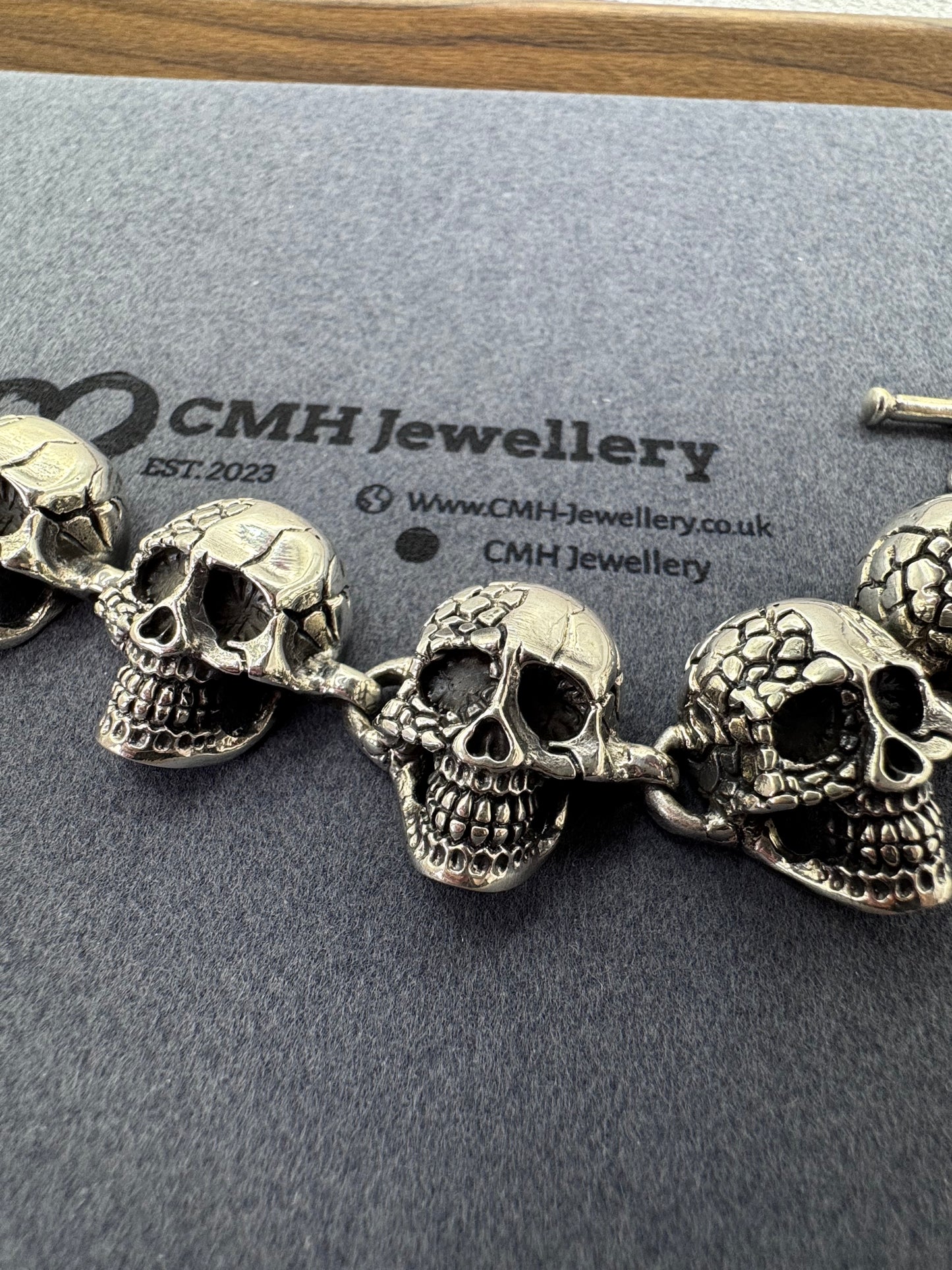 Sterling Silver XL Skull T-Bar Bracelet 28mm