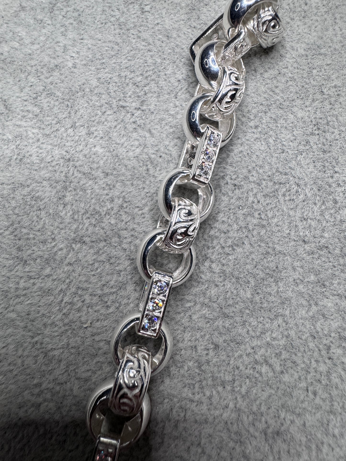 Sterling silver CZ Gypsy link belcher bracelet