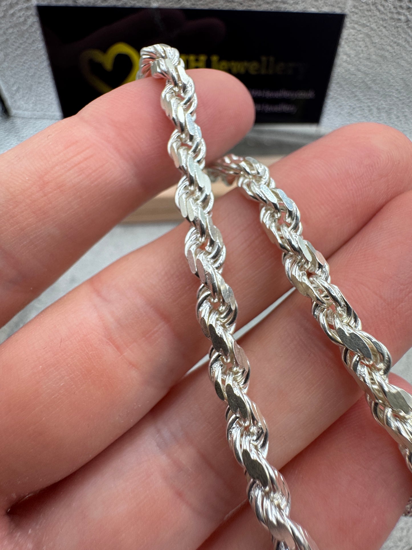 Men's 925 Sterling Silver Diamond Cut Rope Bracelet 5mm