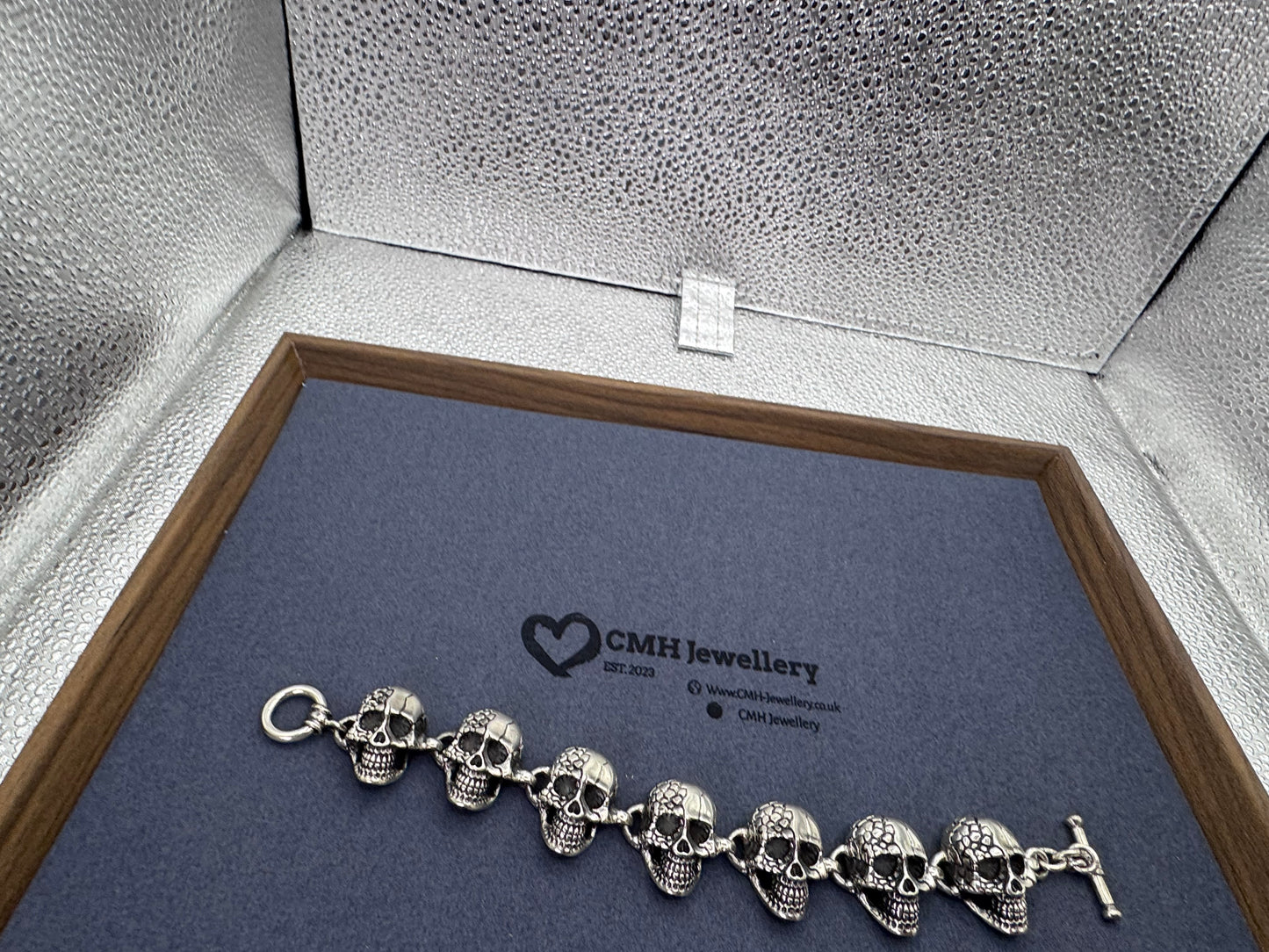 Sterling Silver XL Skull T-Bar Bracelet 28mm