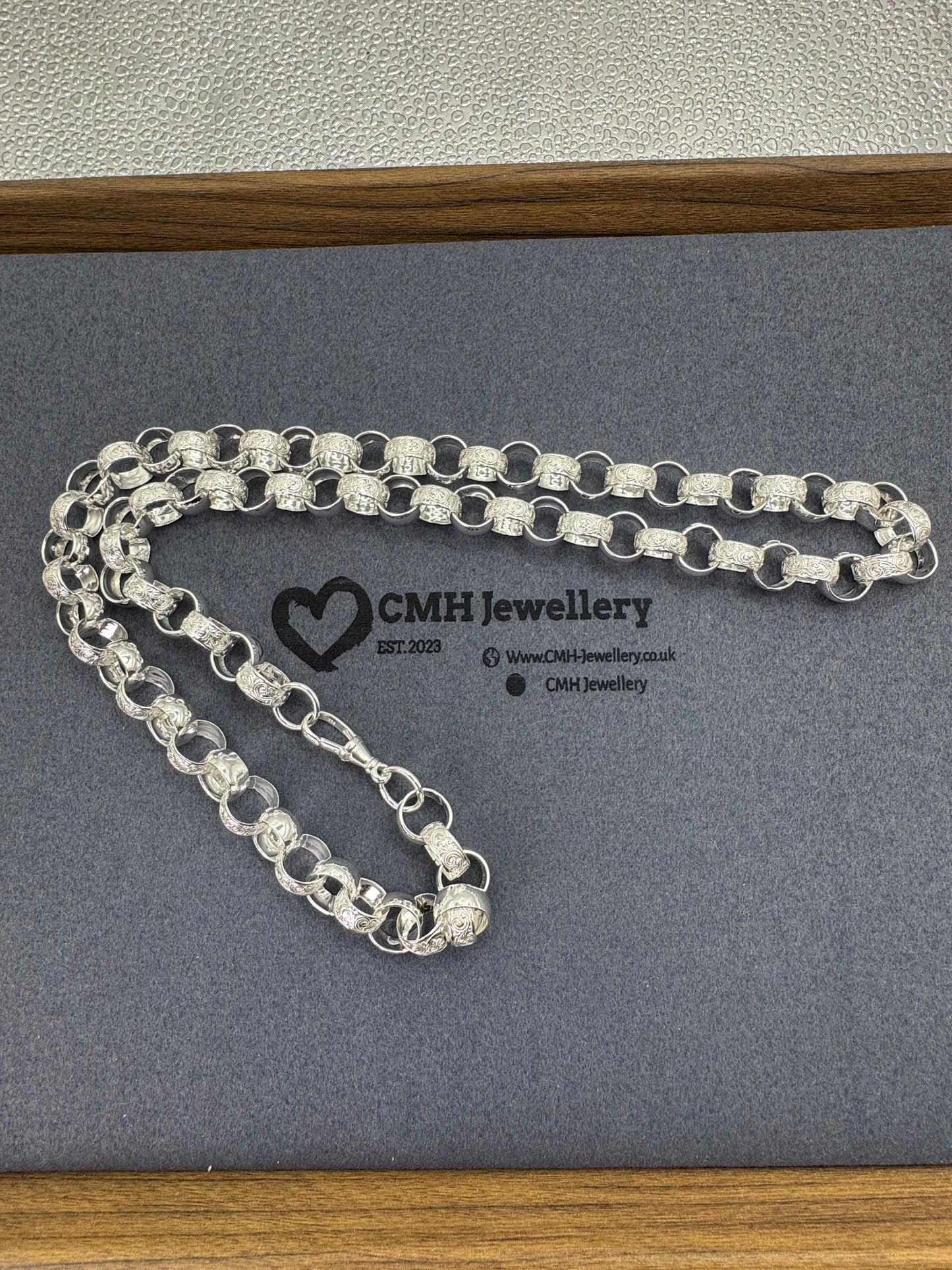Sterling Silver Patterned Belcher Chain Necklace 11.5mm