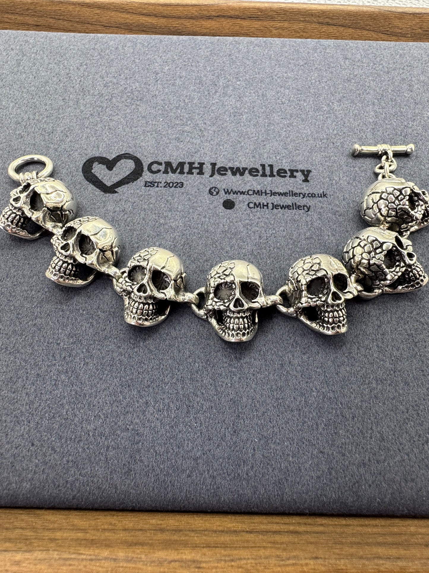 Sterling Silver XL Skull T-Bar Bracelet 28mm