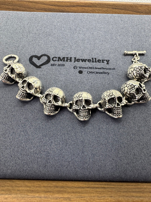 Sterling Silver XL Skull T-Bar Bracelet 28mm