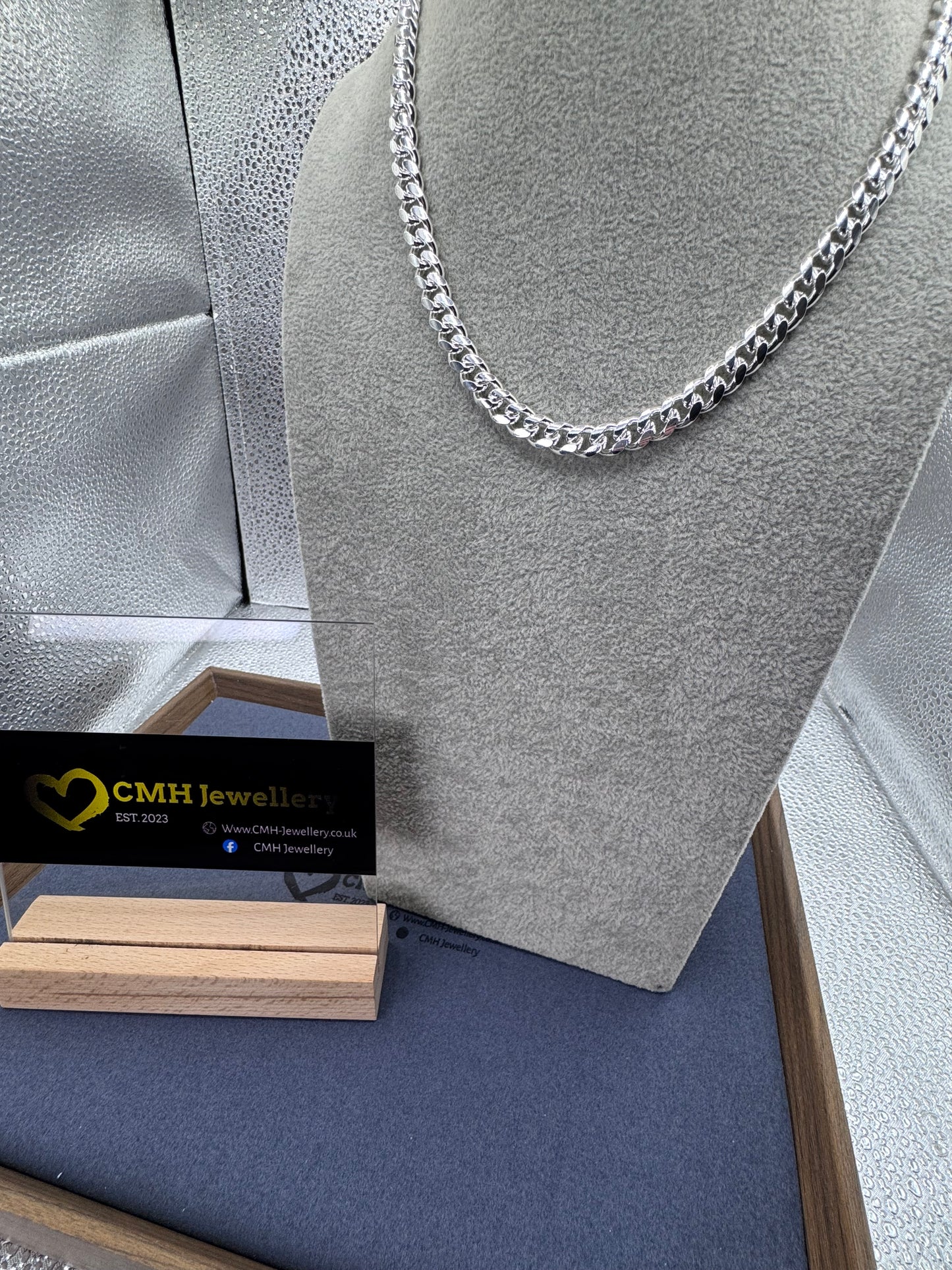 Sterling Silver Cuban Chain Necklace w/ Box Clasp 8mm