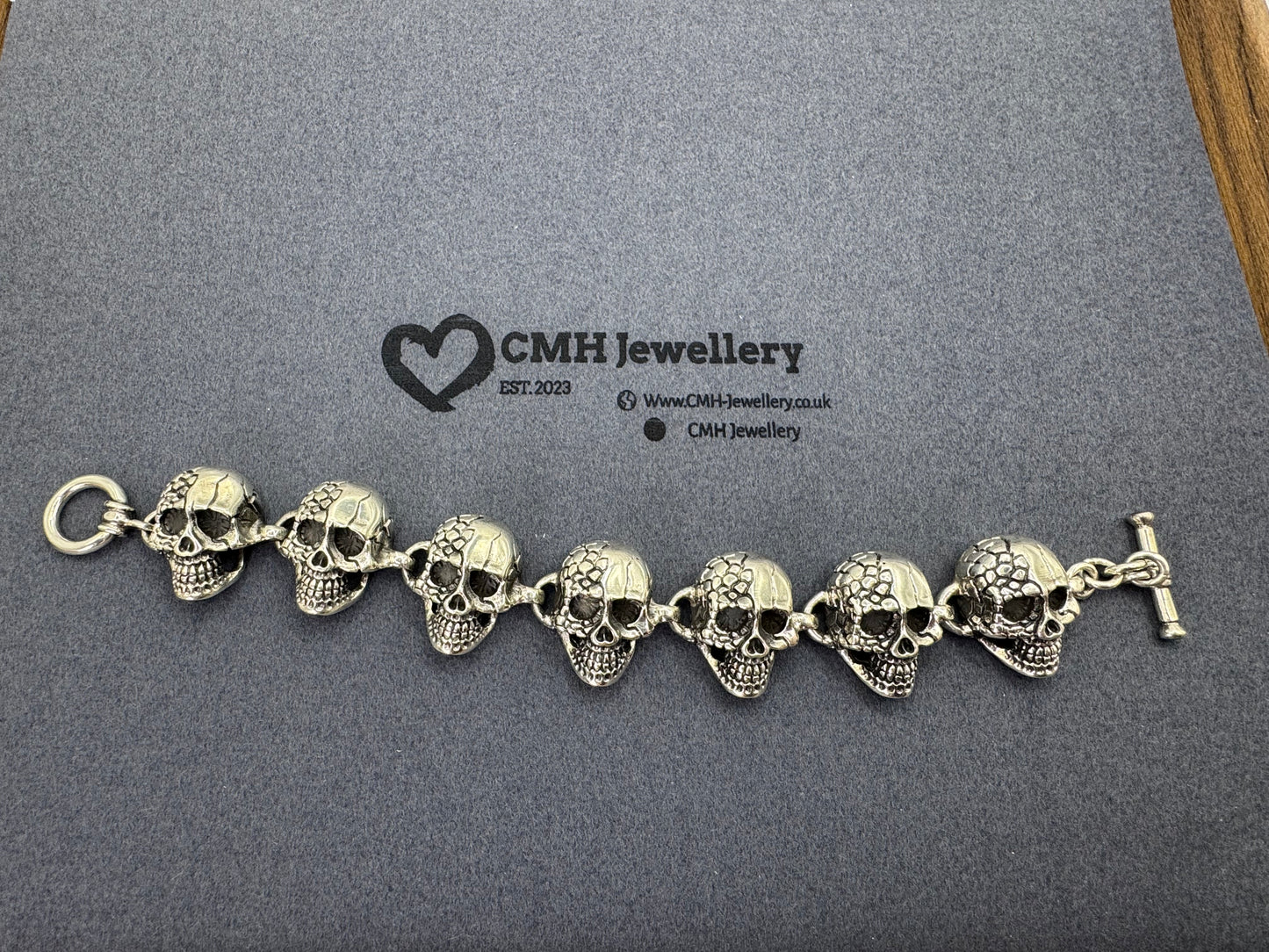 Sterling Silver XL Skull T-Bar Bracelet 28mm