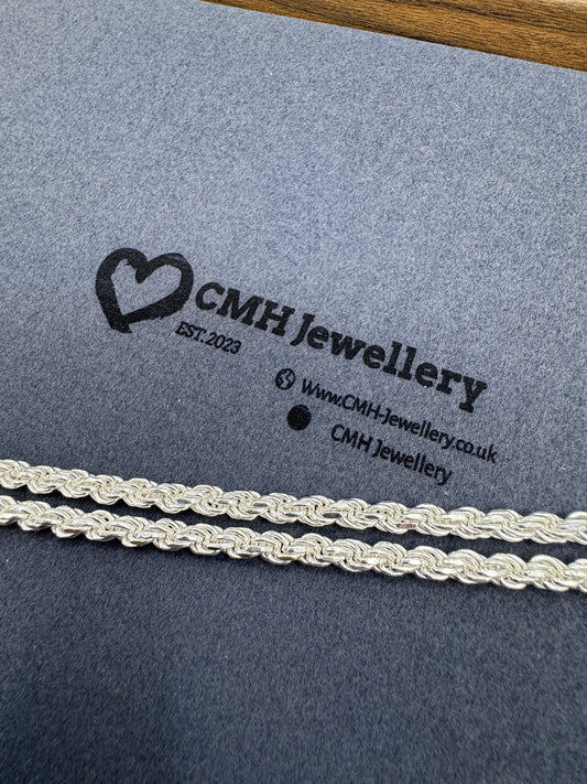 Sterling Silver Diamond Cut Rope Chain Necklace 5mm