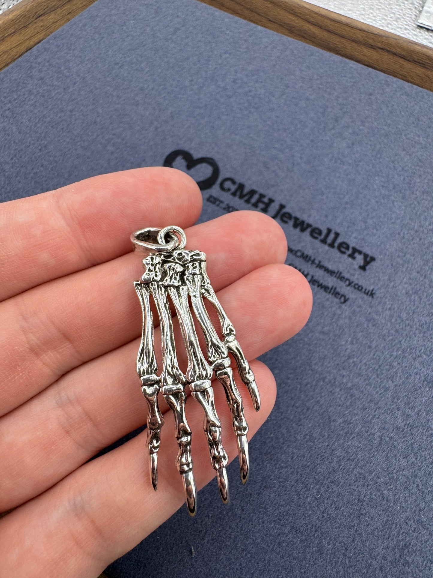 Sterling Silver Large Skeleton Hand Pendant