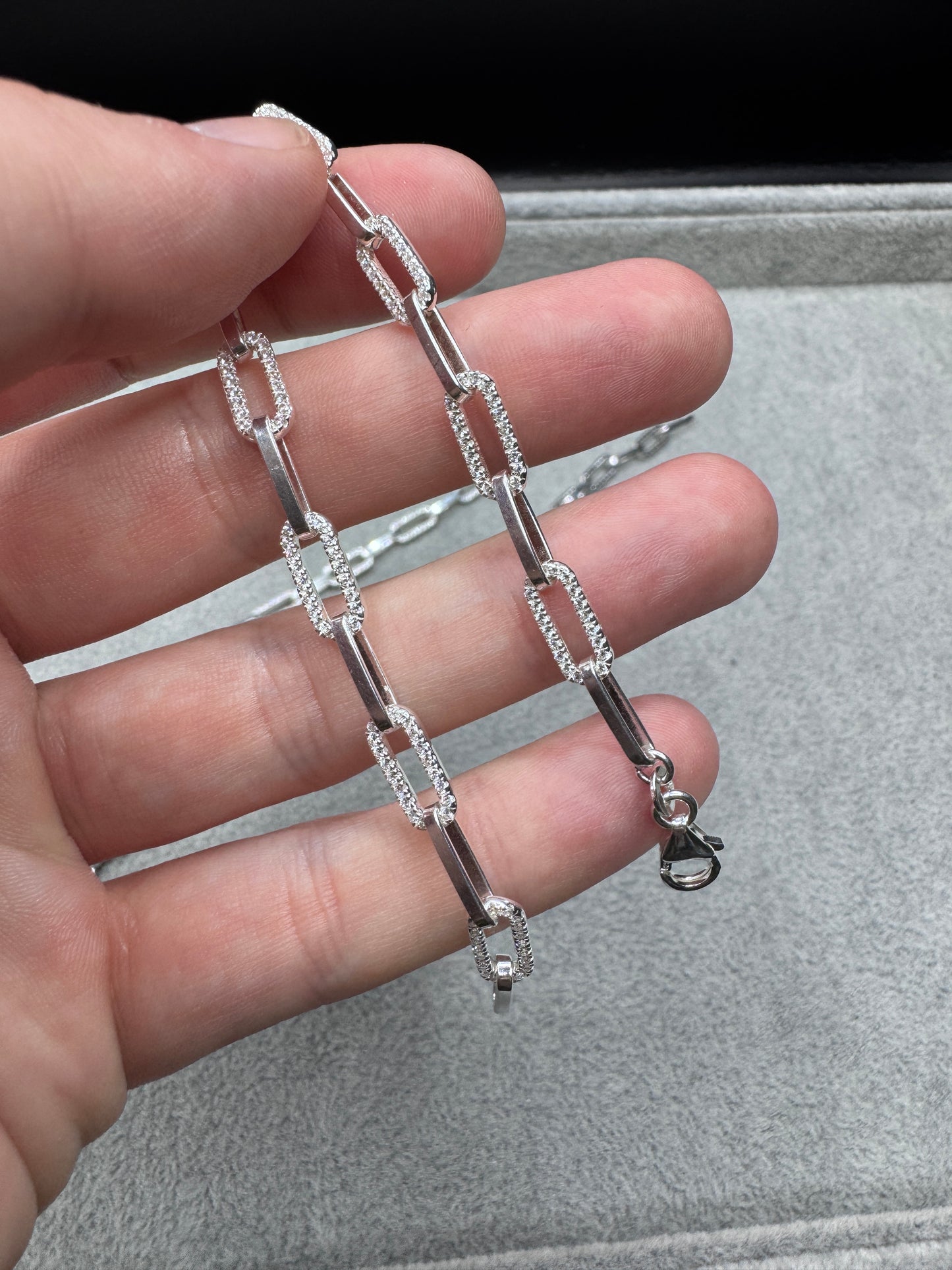 Sterling Silver CZ ladies Oval Link Bracelet