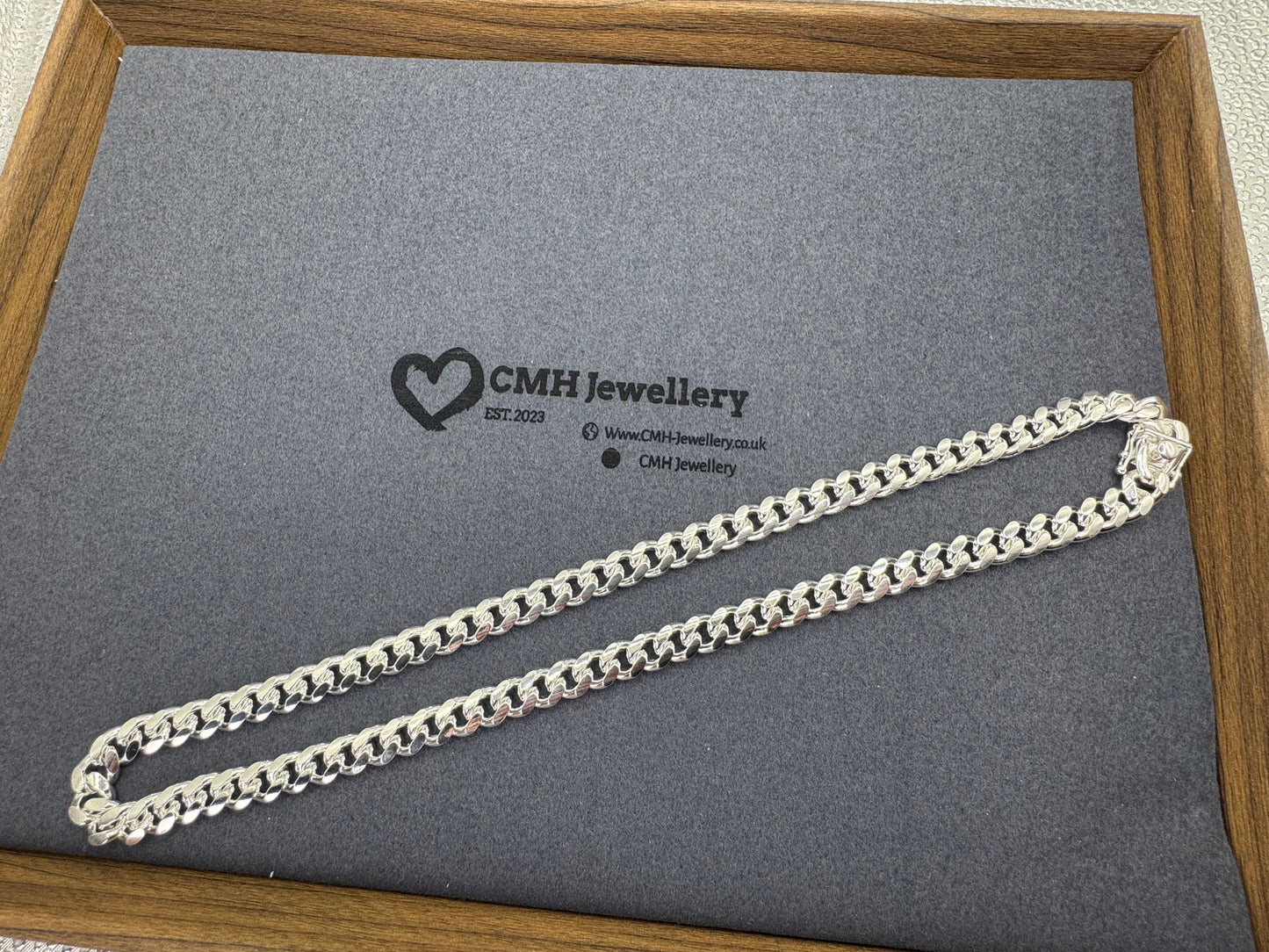 Sterling Silver Cuban Chain Necklace w/ Box Clasp 8mm