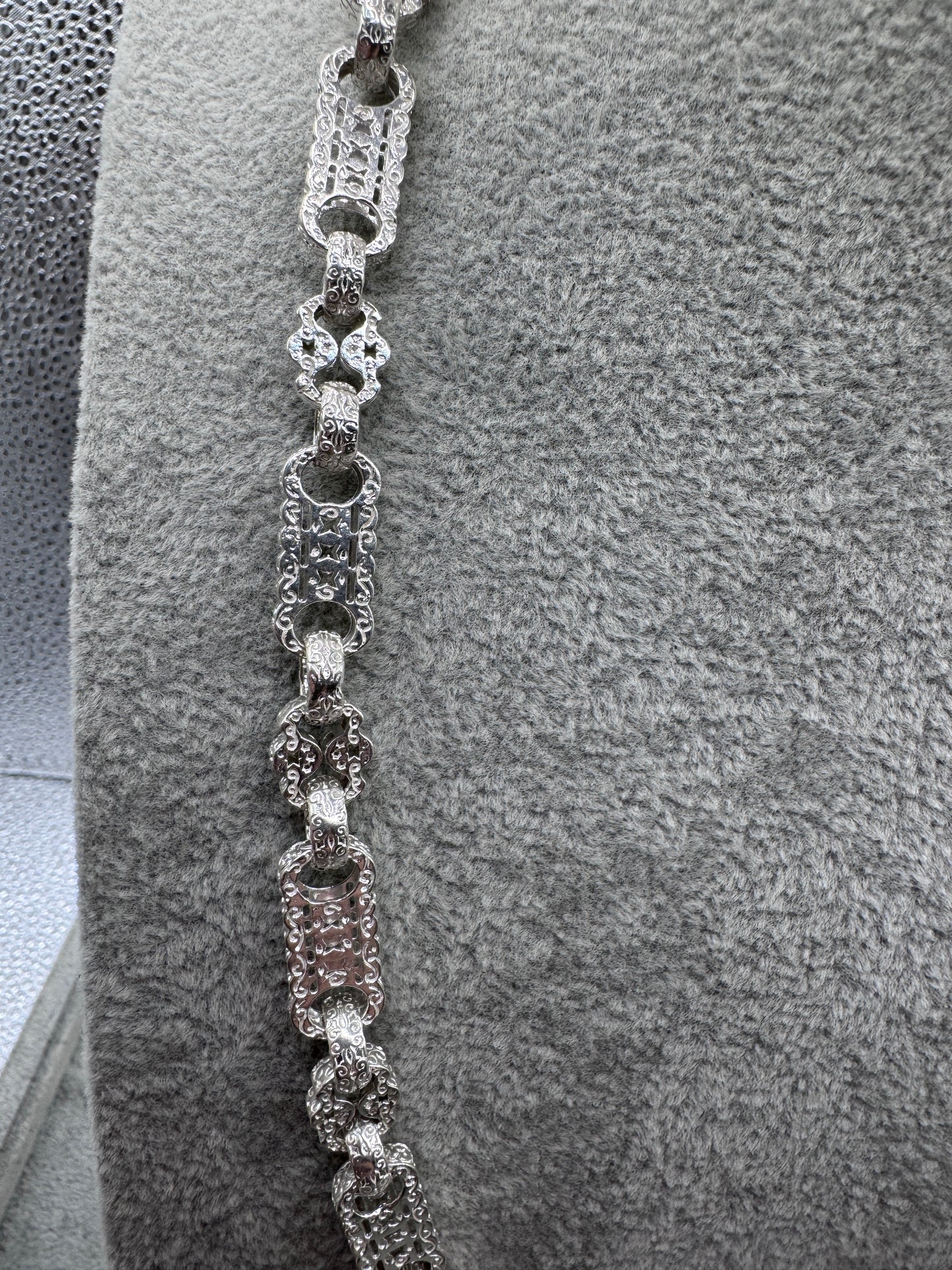 Sterling Silver Stars & Bars Chain Necklace 9.25mm