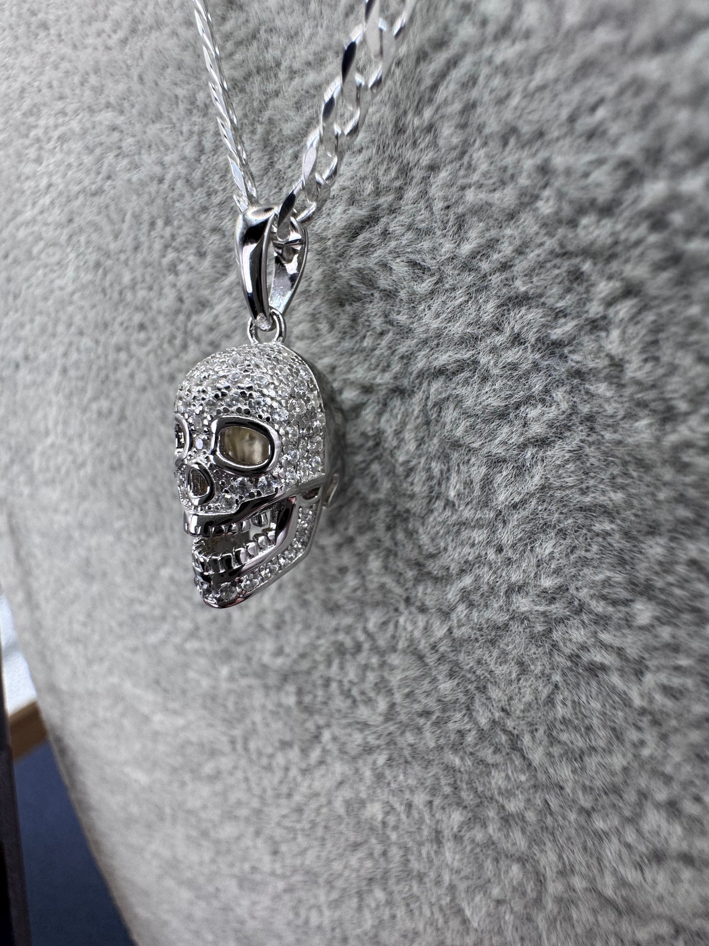 Sterling Silver Mini Cz Skull Pendant 21.5mm