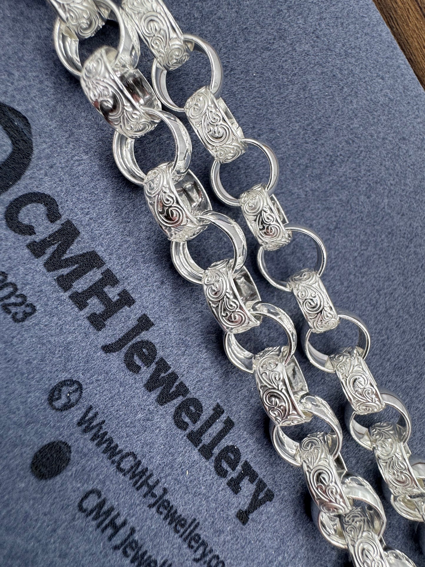 Sterling Silver Patterned Belcher Chain Necklace 11.5mm
