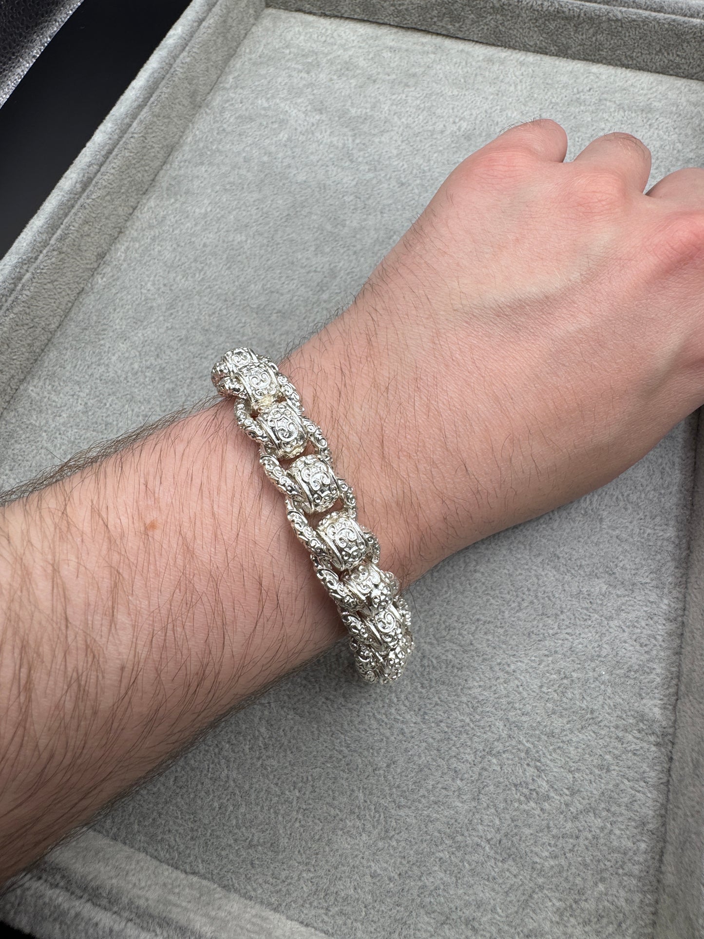Sterling Silver Large Patterned Rollerball Bracelet 13.5mm