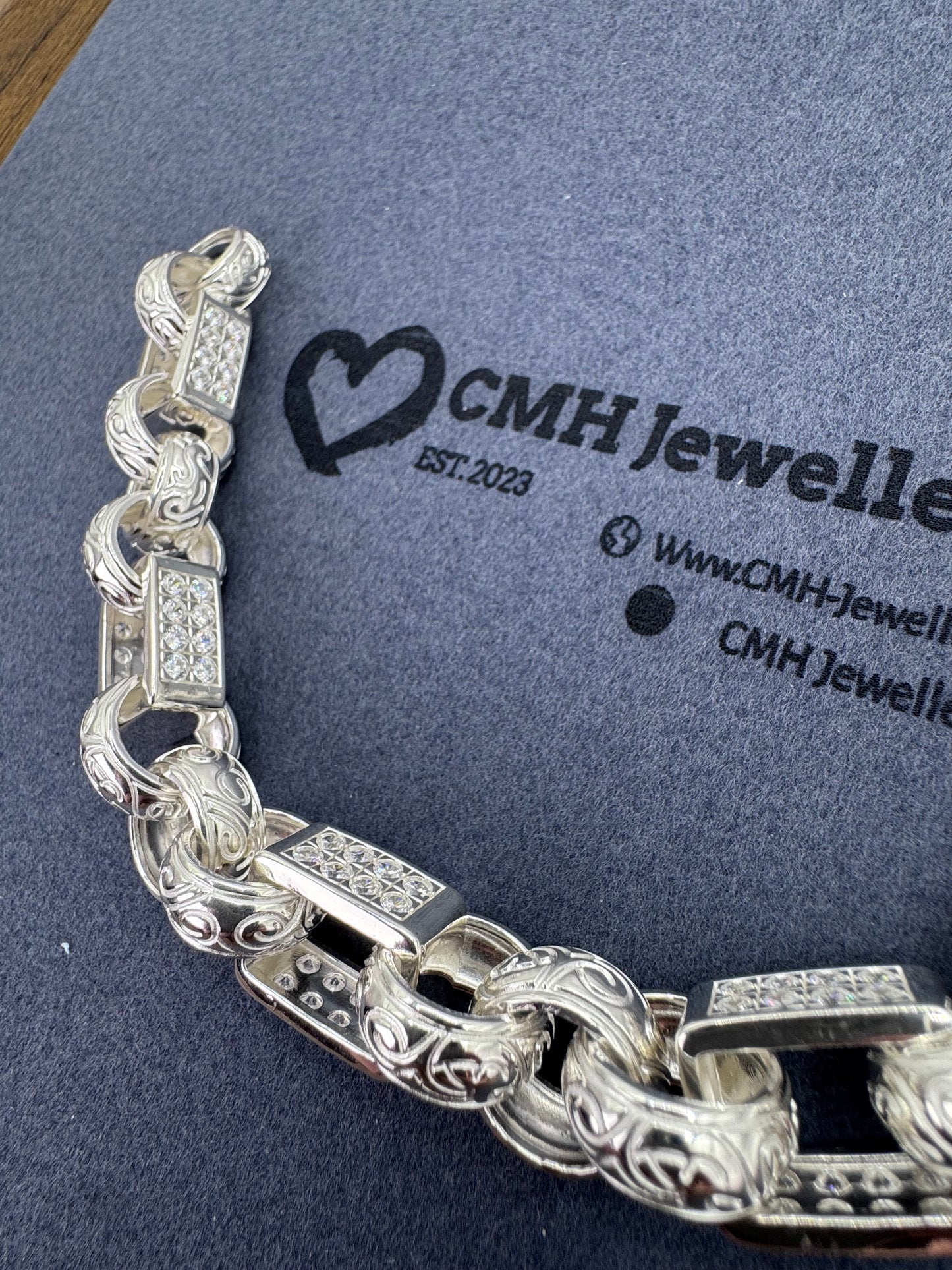 Sterling Silver XL CZ Gypsy Belcher Bracelet 15mm