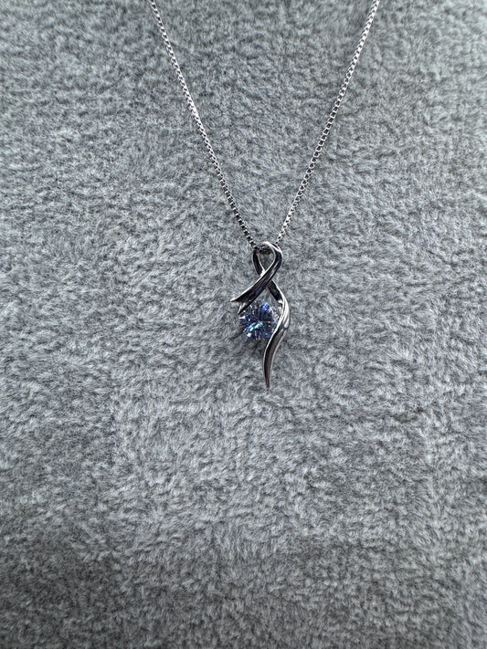 Sterling Silver Cz Pendant W/Micro Box Chain