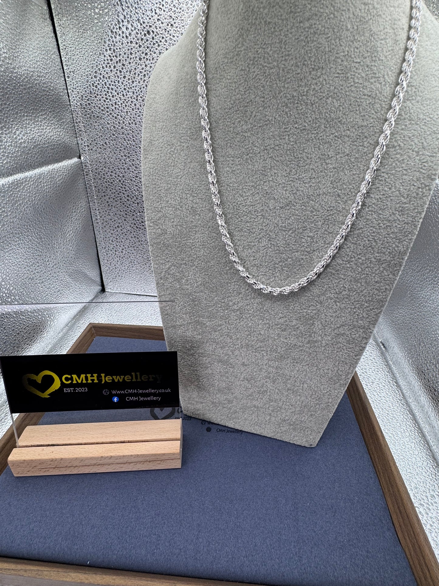 Sterling Silver Diamond Cut Rope Chain Necklace 5mm