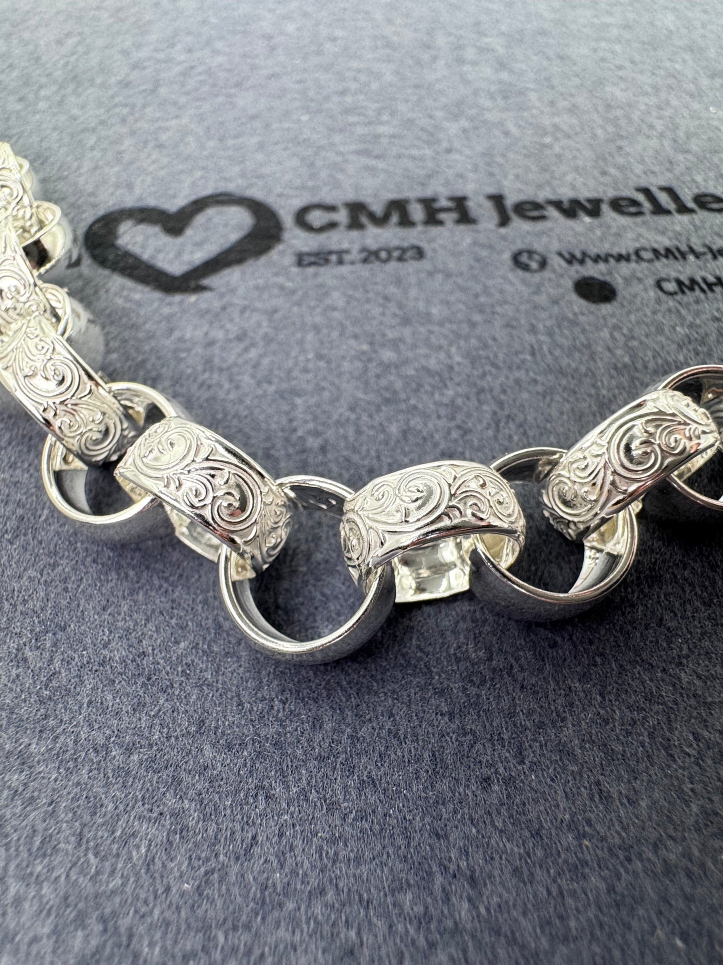 Sterling Silver Lightweight Patterned Belcher Bracelet 12mm