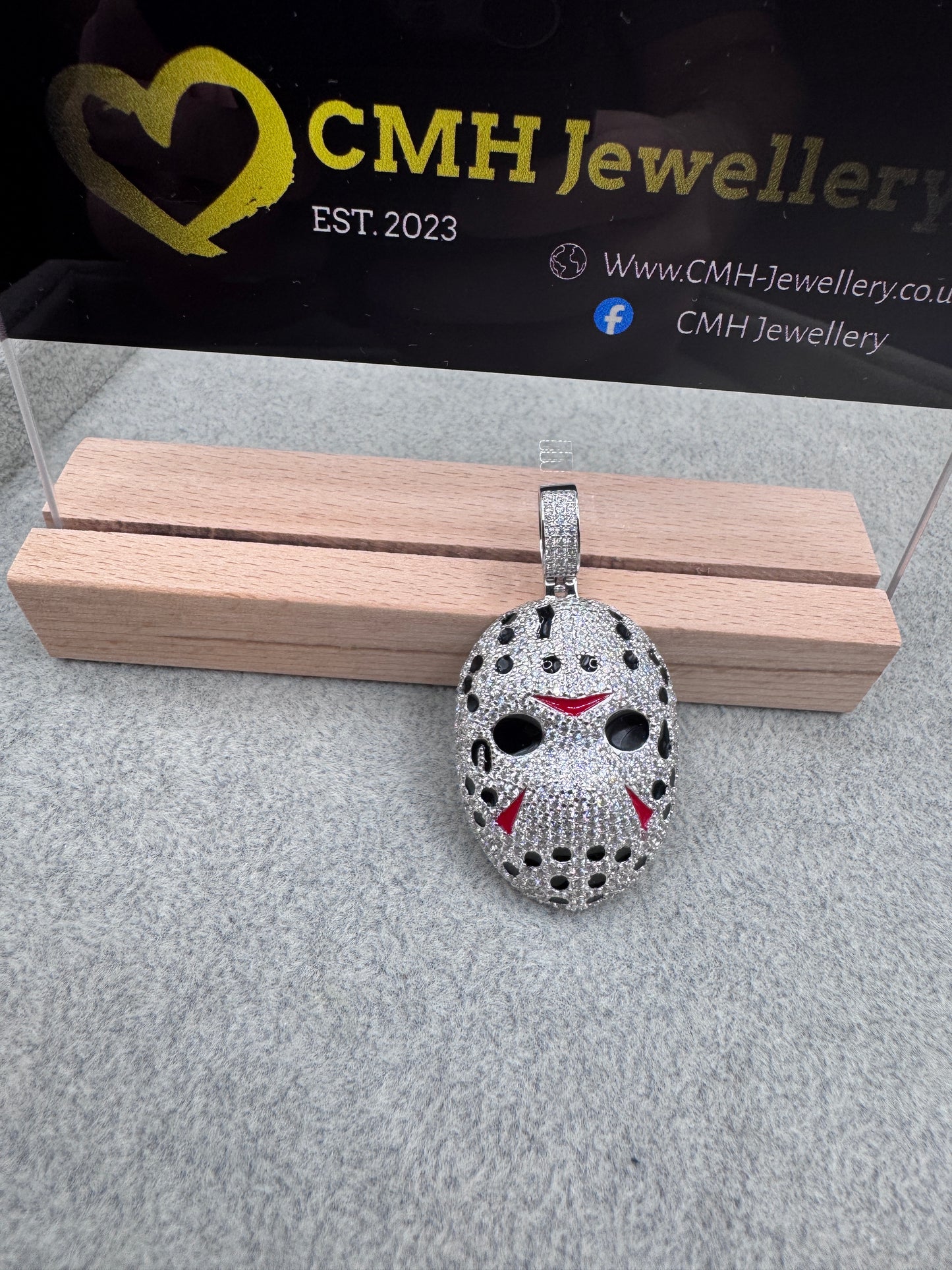 Sterling Silver Cz Hockey Mask Pendant