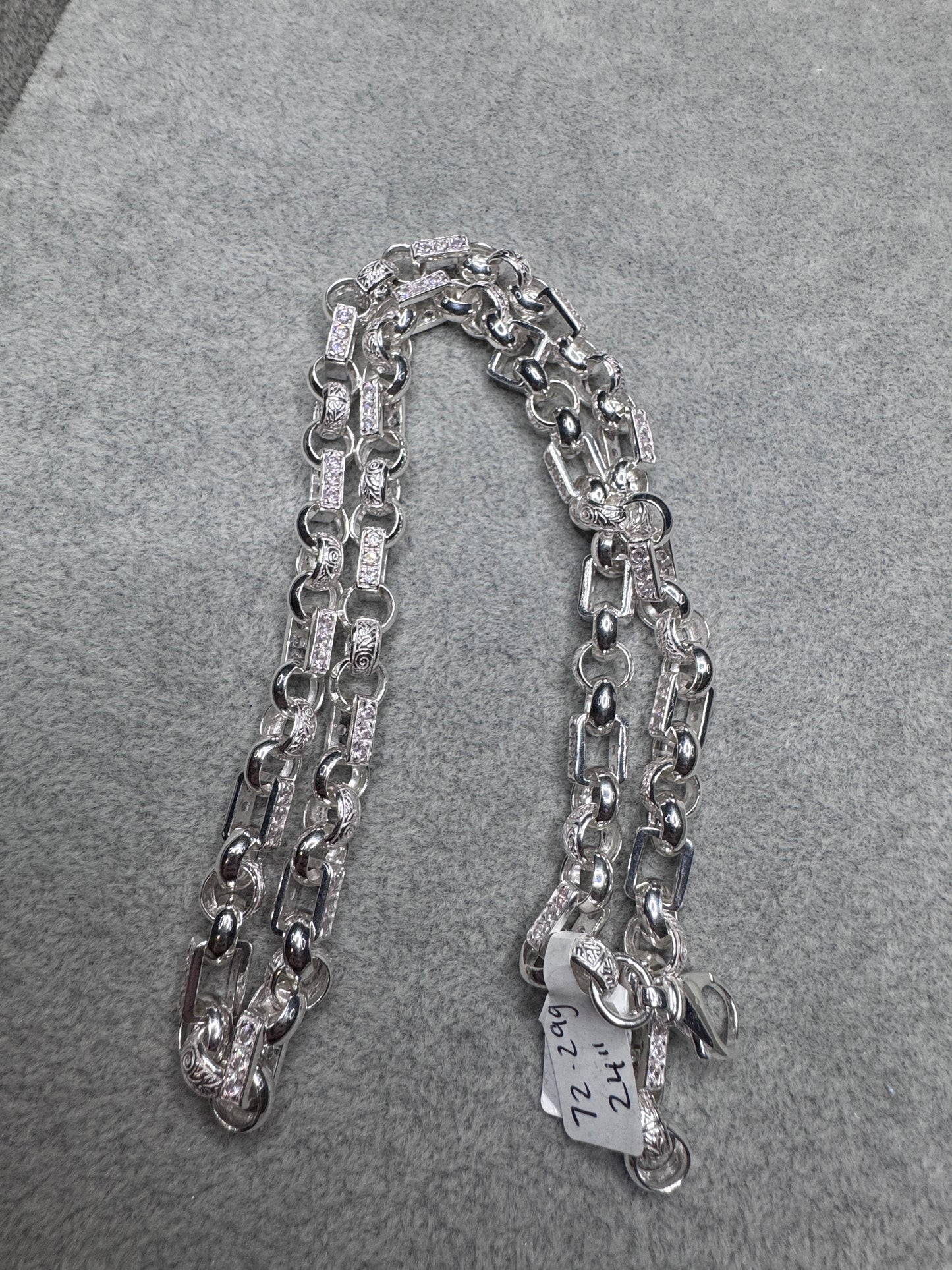 Sterling Silver CZ Gypsy Link/Belcher Chain Necklace