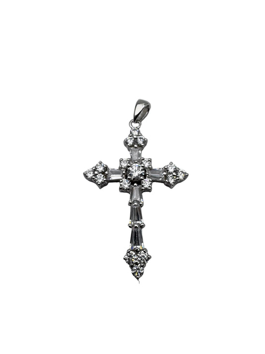 Sterling Silver Small Fancy CZ Cross Pendant 41.5mm