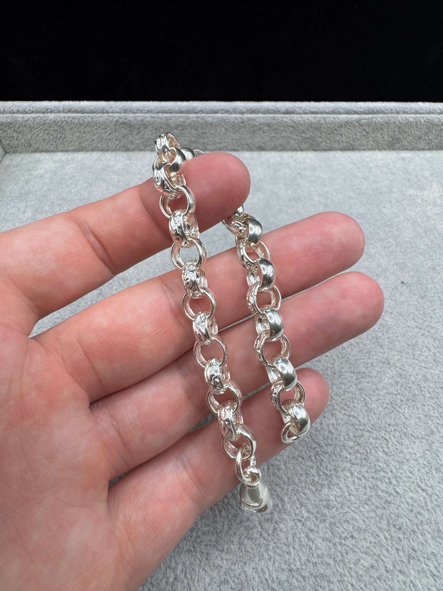 Sterling Silver Patterned and Plain Belcher Bracelet 8mm