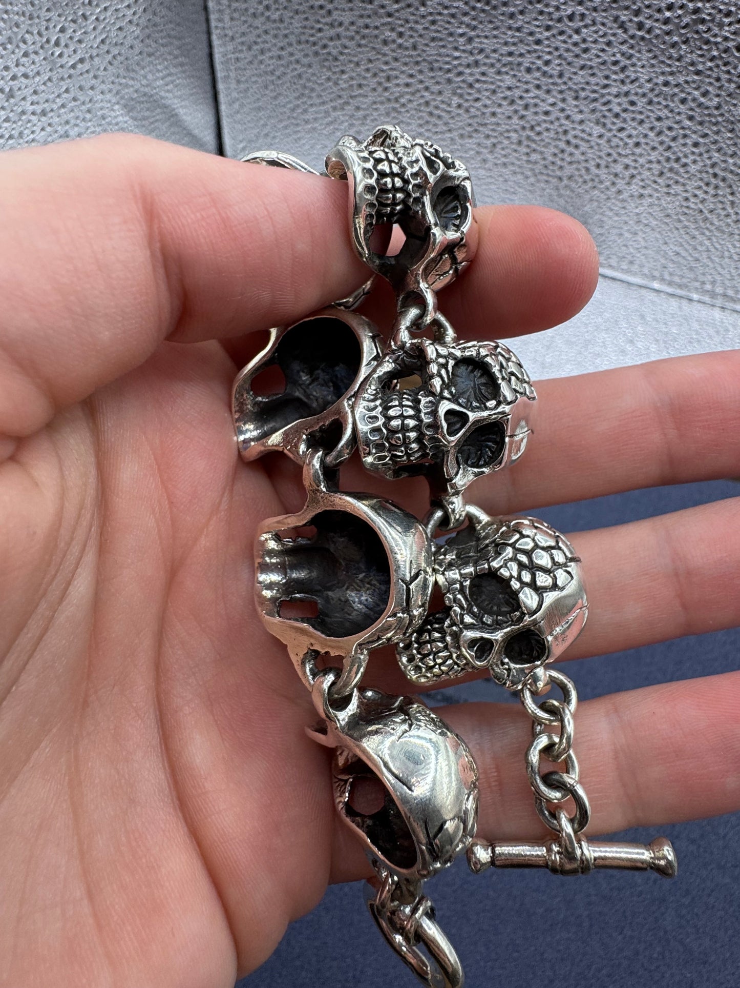 Sterling Silver XL Skull T-Bar Bracelet 28mm