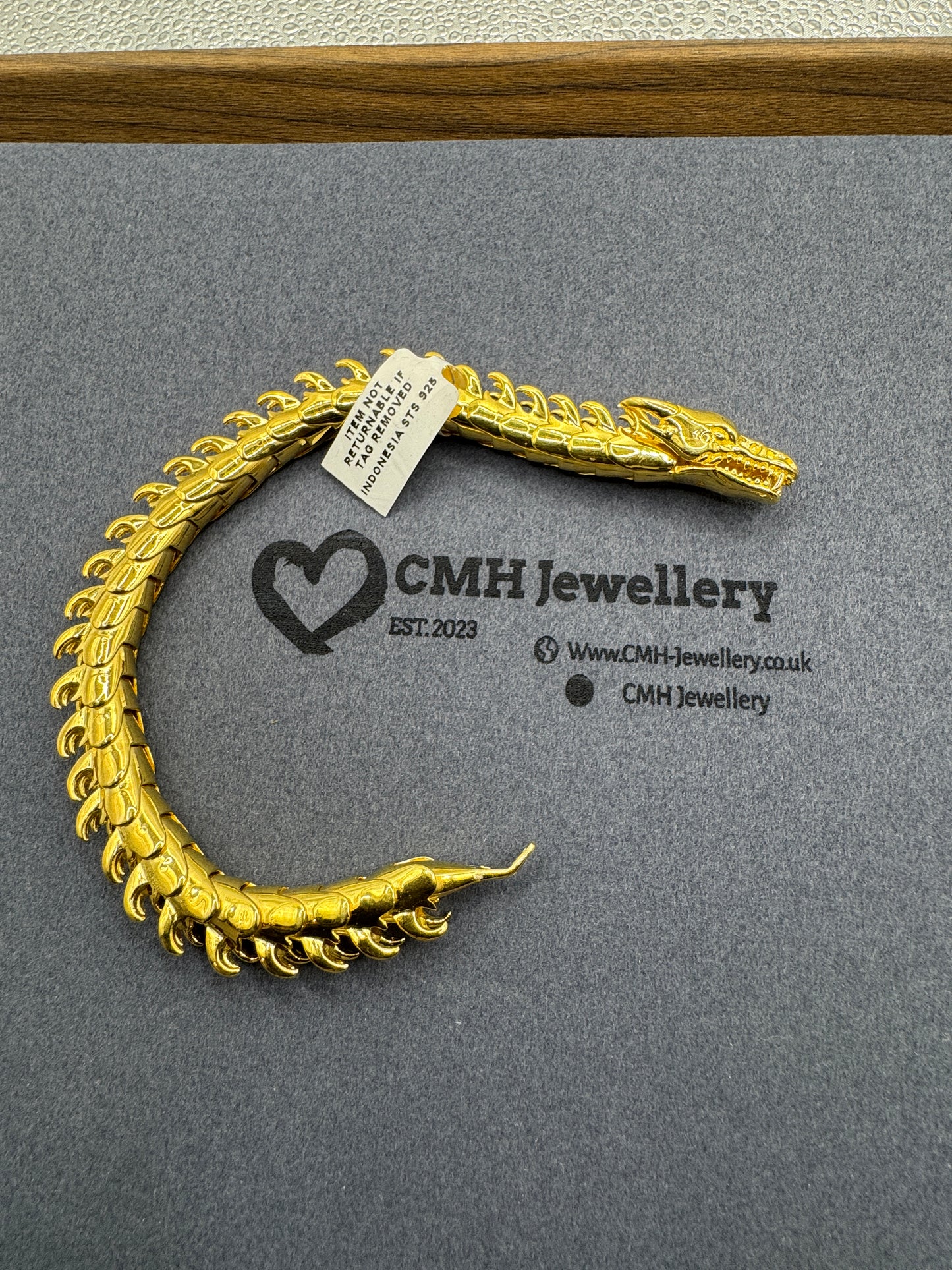 GP Vermeil Sterling Silver Large Dragon Bracet 9mm