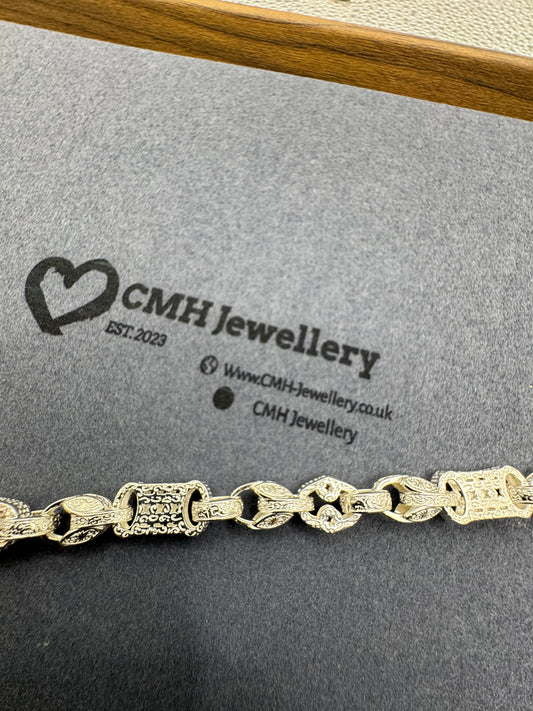 Sterling Silver Stars Bars & Tulip Bracelet 9mm