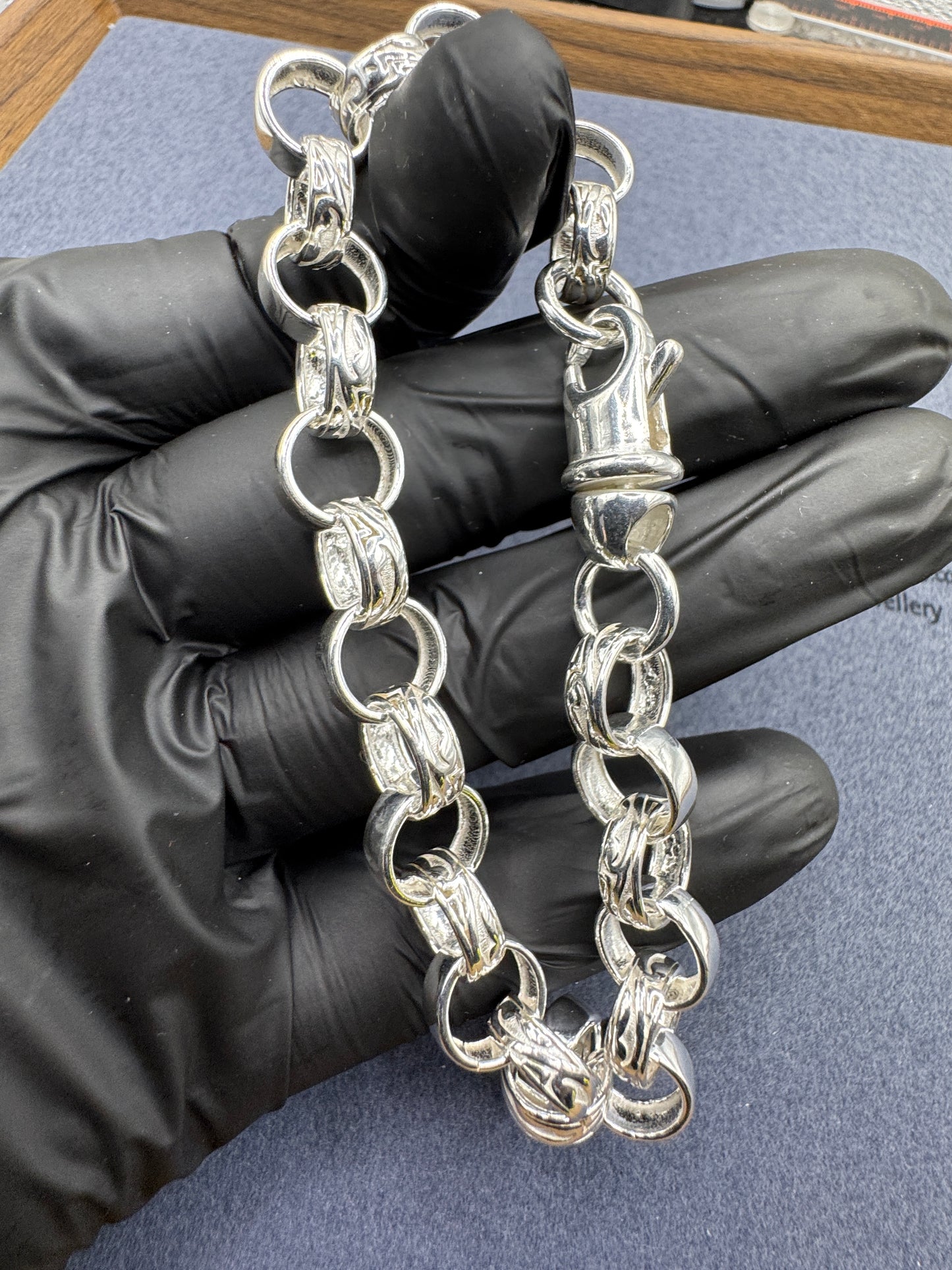 Sterling Silver Round Patterned Belcher Bracelet 10.5mm