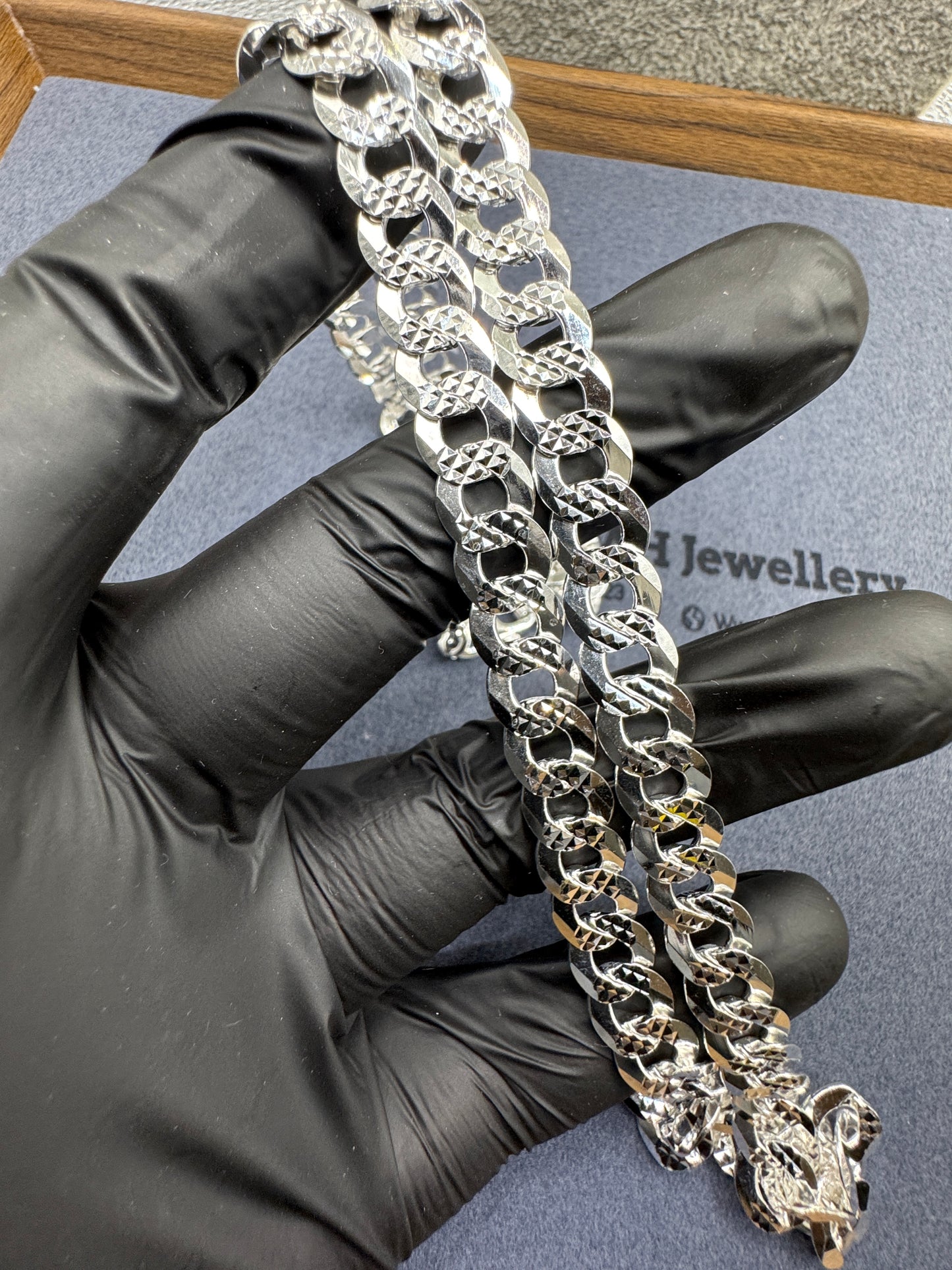 Sterling Silver Paved Curb Chain Necklace 9mm