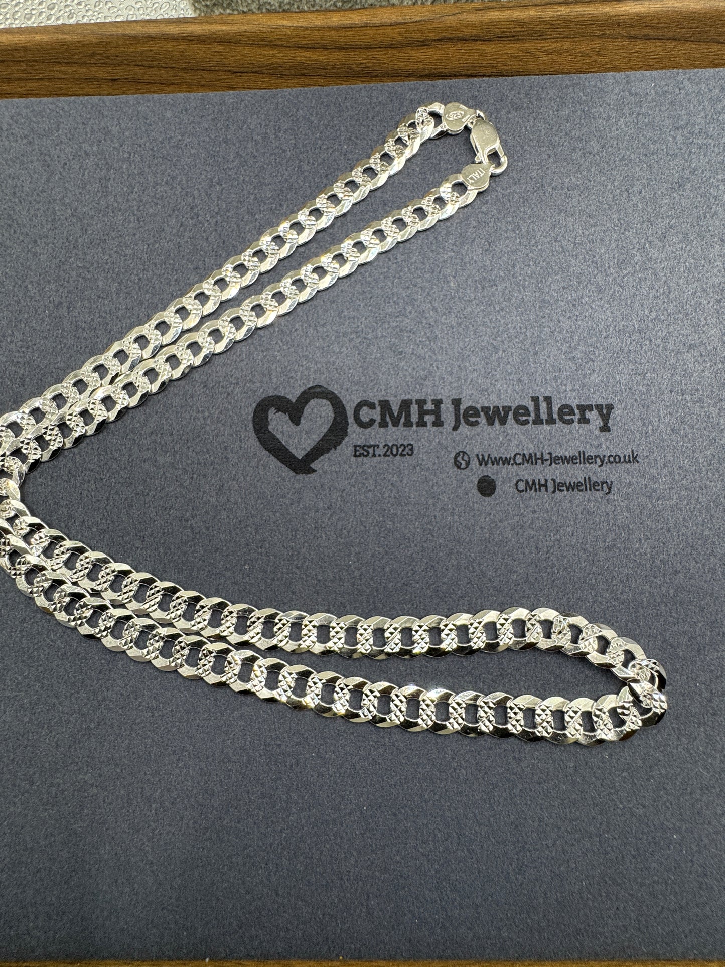 Sterling Silver Paved Curb Chain Necklace 9mm