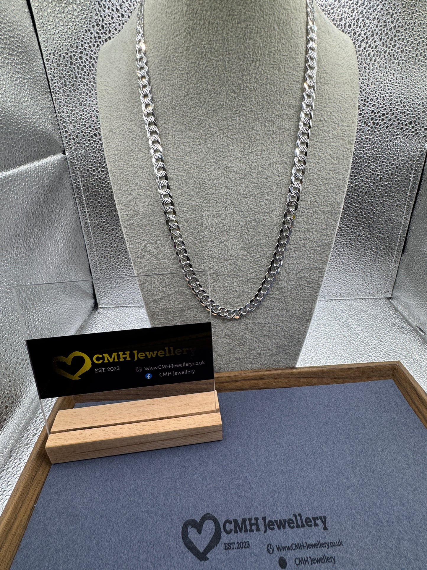 Sterling Silver Paved Curb Chain Necklace 9mm