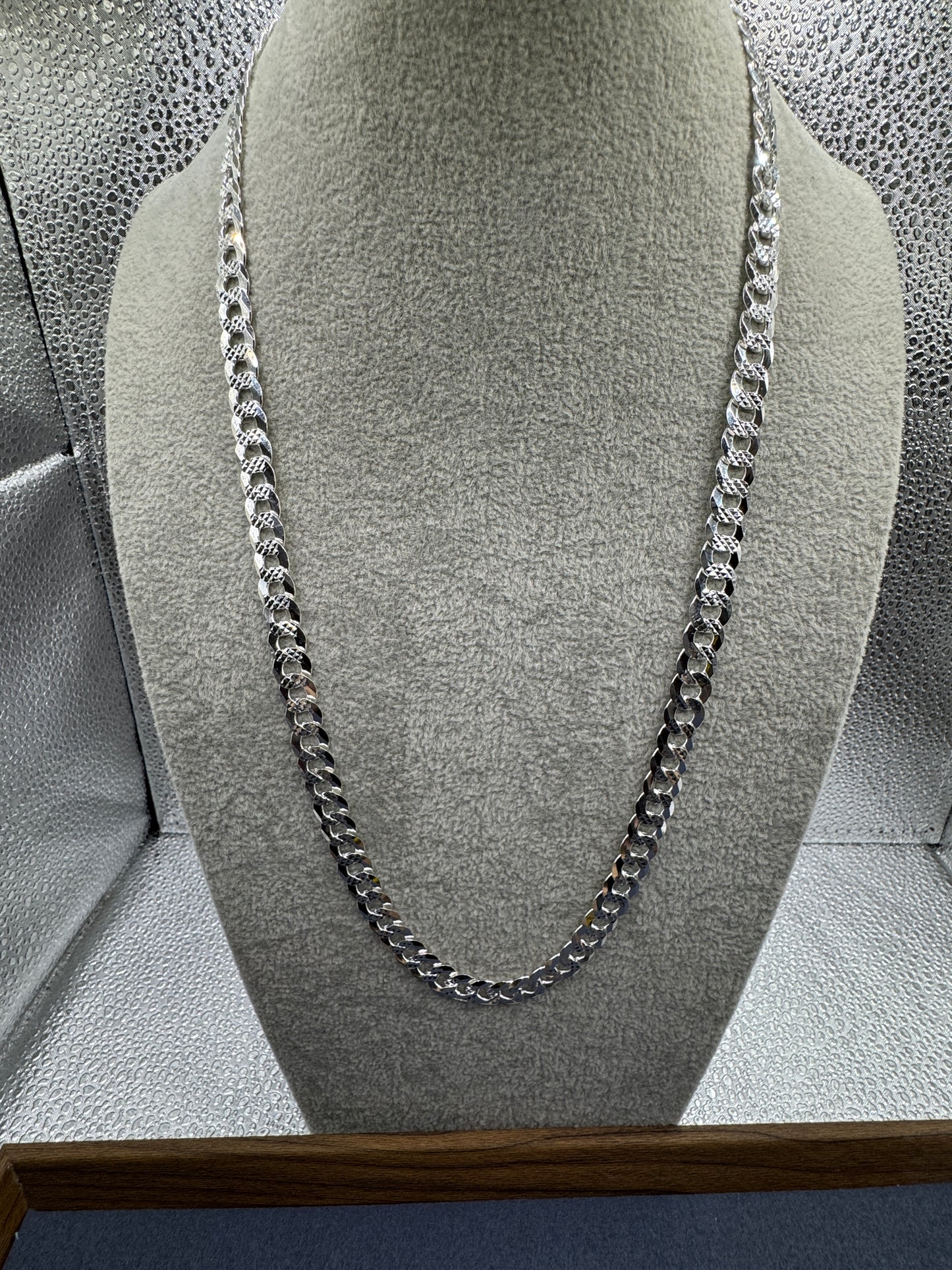 Sterling Silver Paved Curb Chain Necklace 9mm