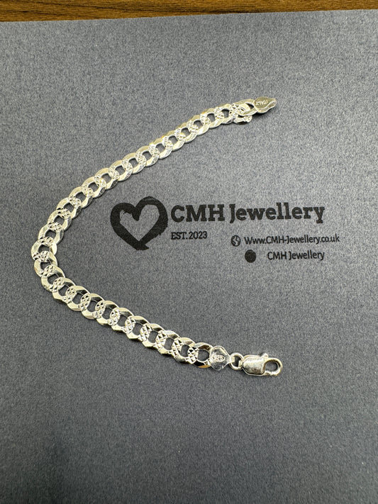 Sterling Silver Paved Curb Bracelet 9mm