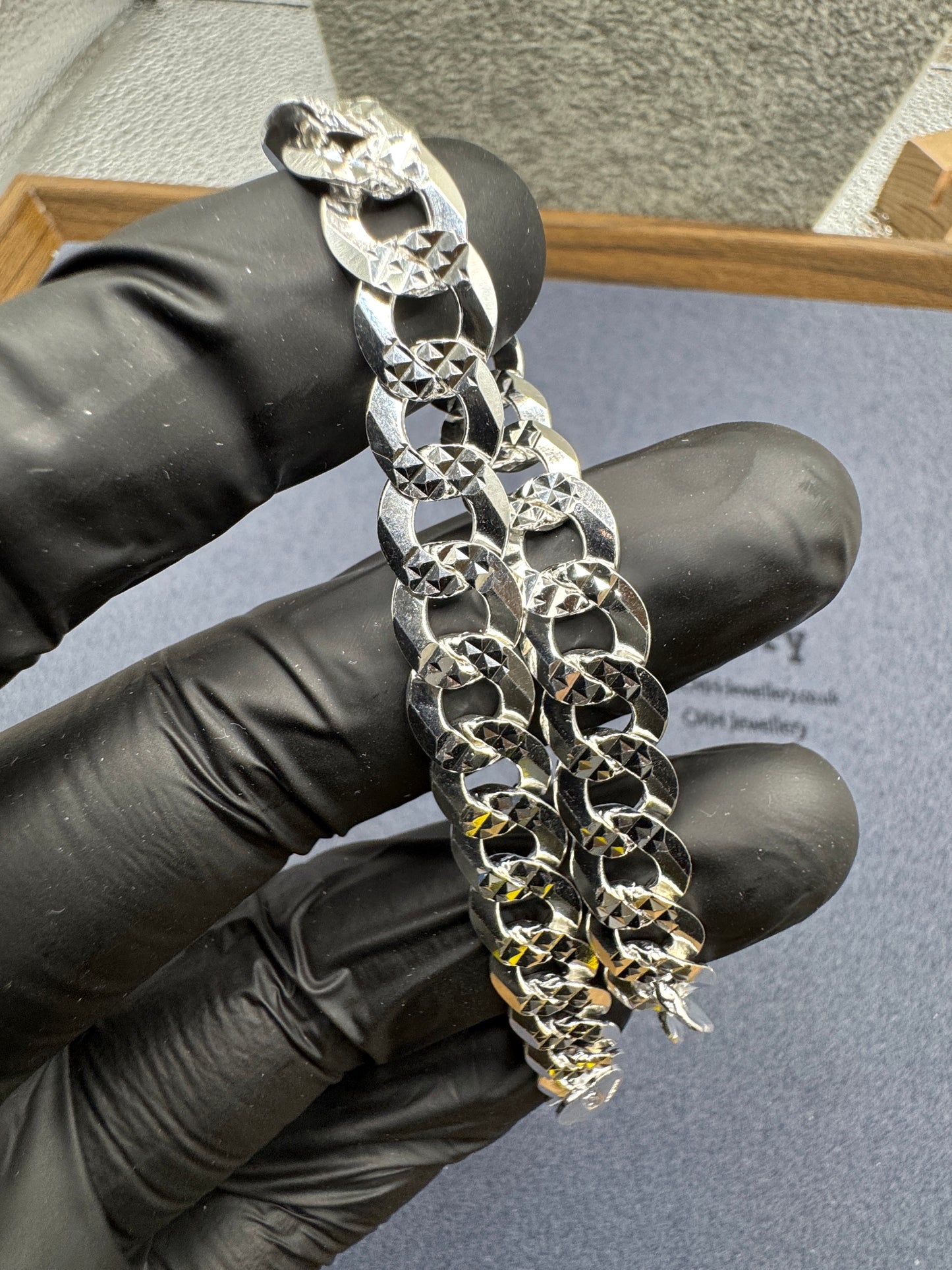 Sterling Silver Paved Curb Bracelet 9mm