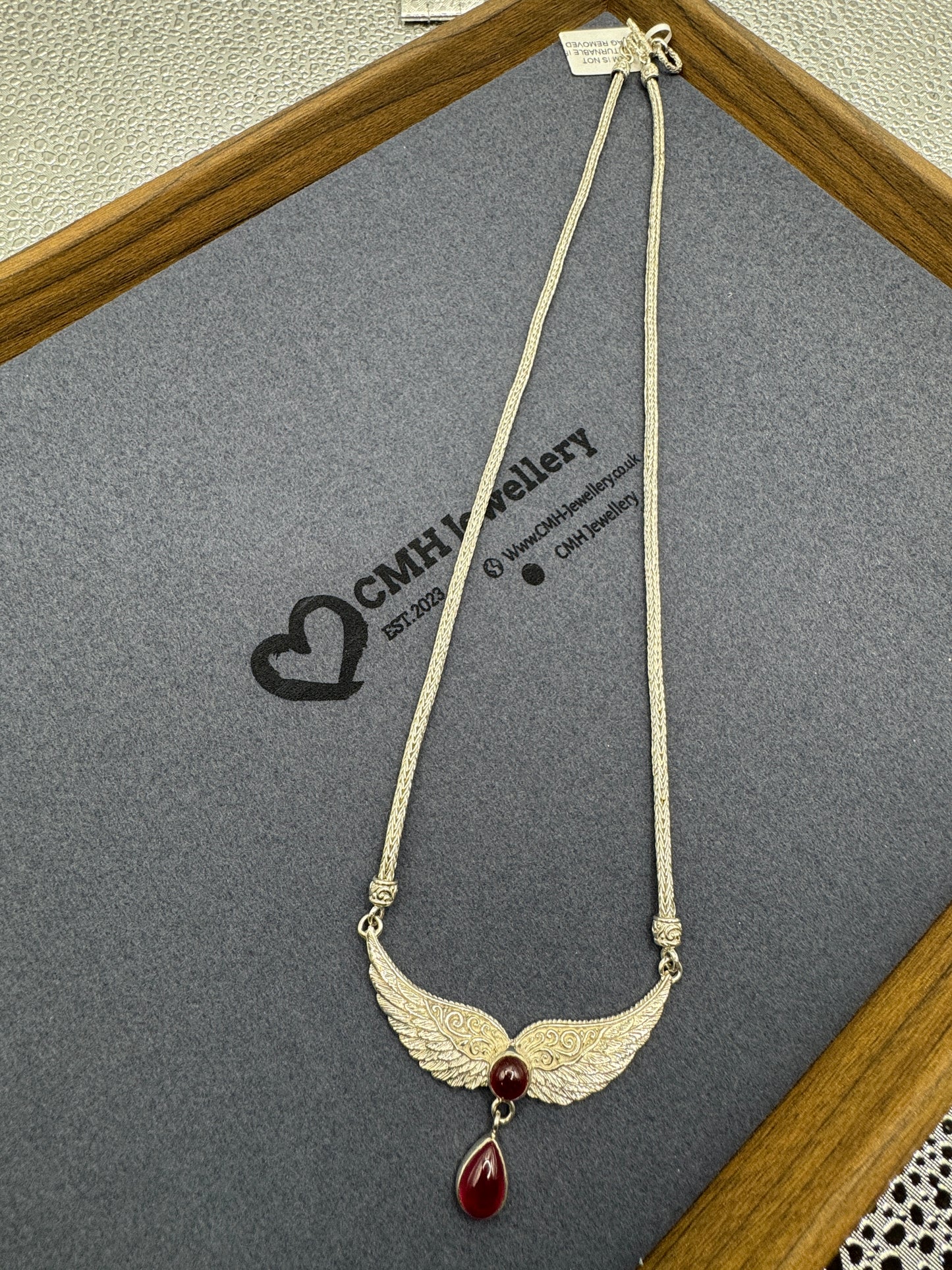 Sterling Silver Ruby & Wings Pendant On Franco Chain Necklace