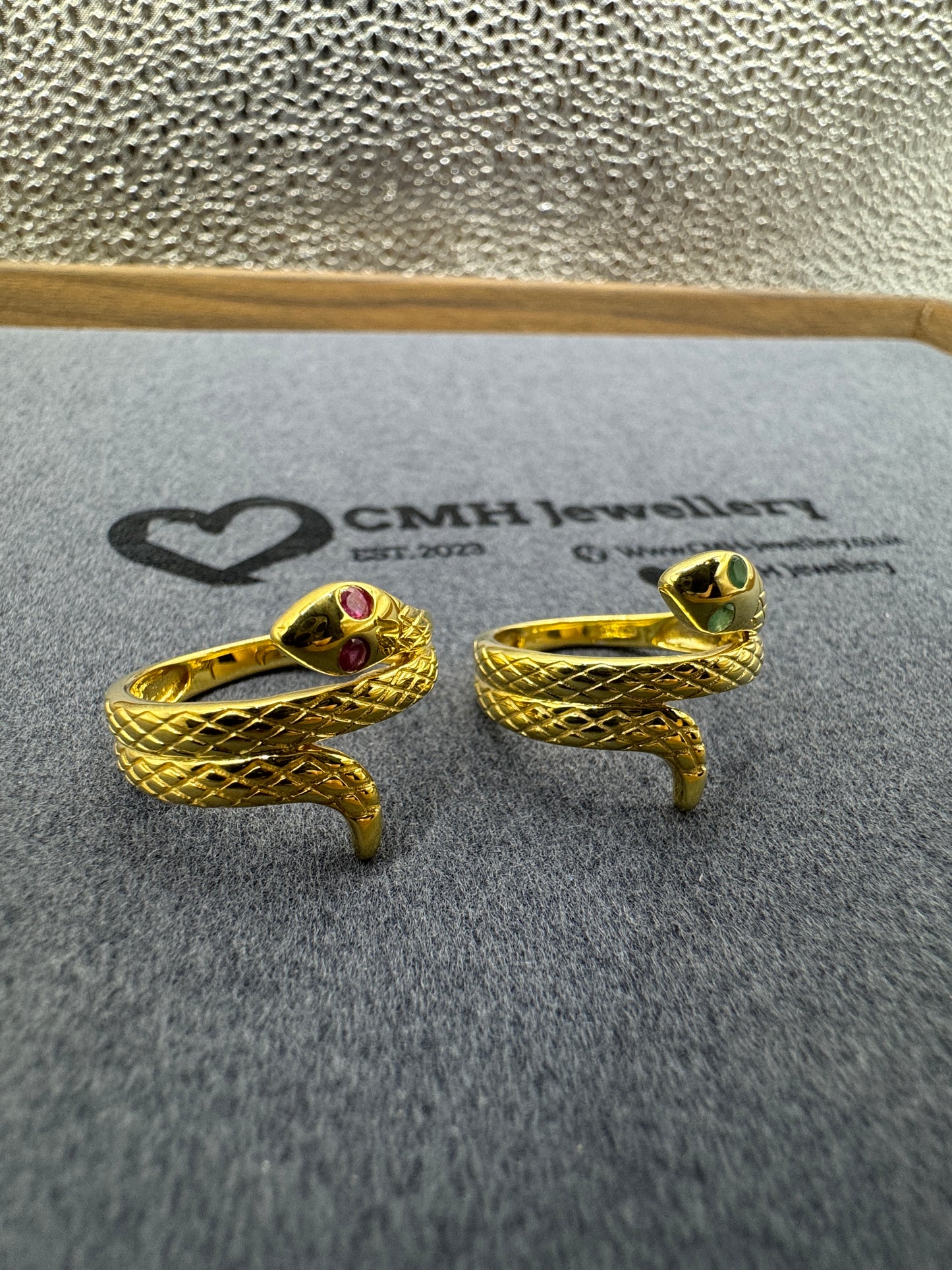 GP Sterling Silver Snake Ring w/Gemstone Eyes 🐍